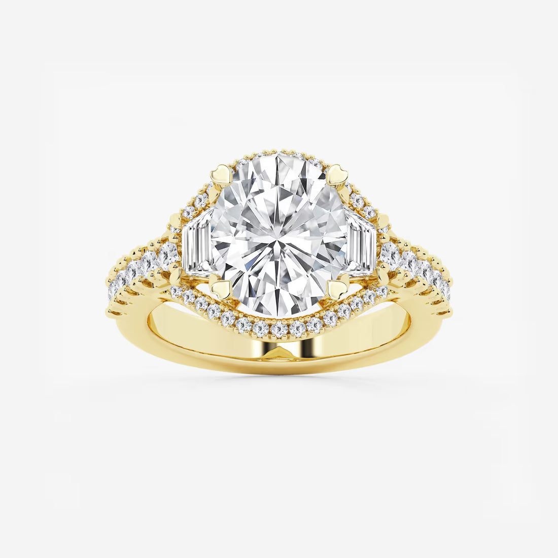 Aurelia Oval Lab Grown Diamond Trapezoid Side Stone Engagement Ring