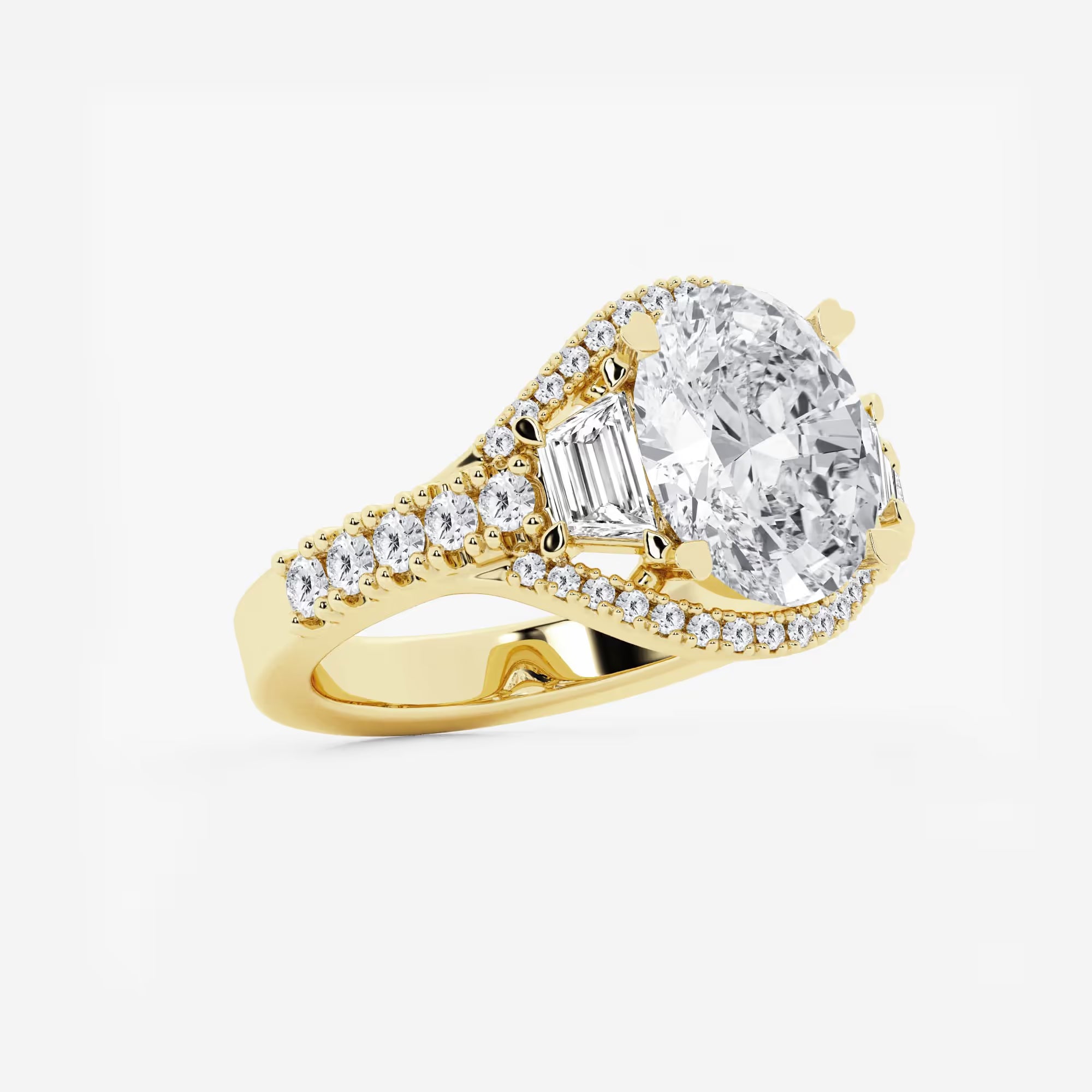 Aurelia Oval Lab Grown Diamond Trapezoid Side Stone Engagement Ring