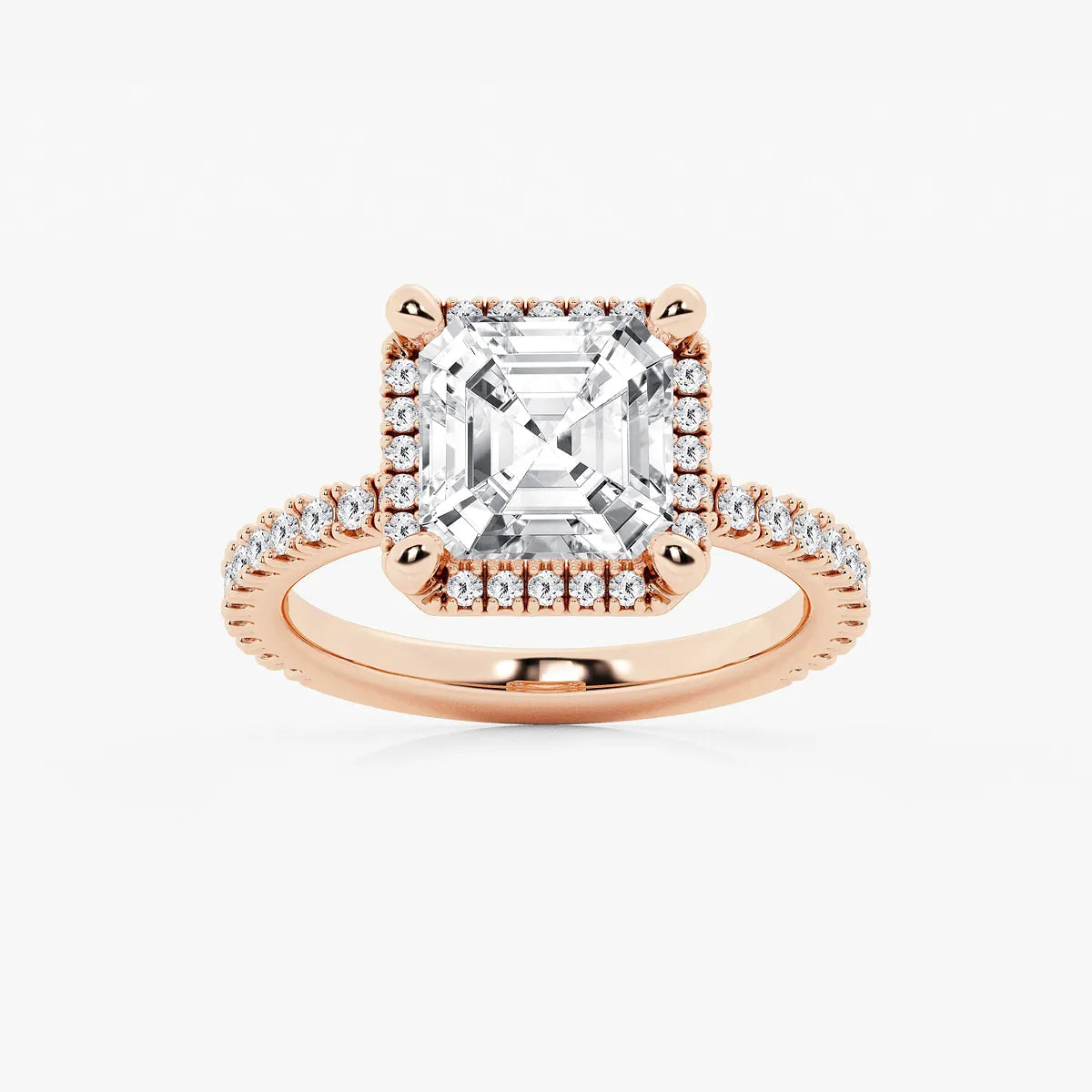 Elegant Asscher Lab Grown Diamond Halo Engagement Ring