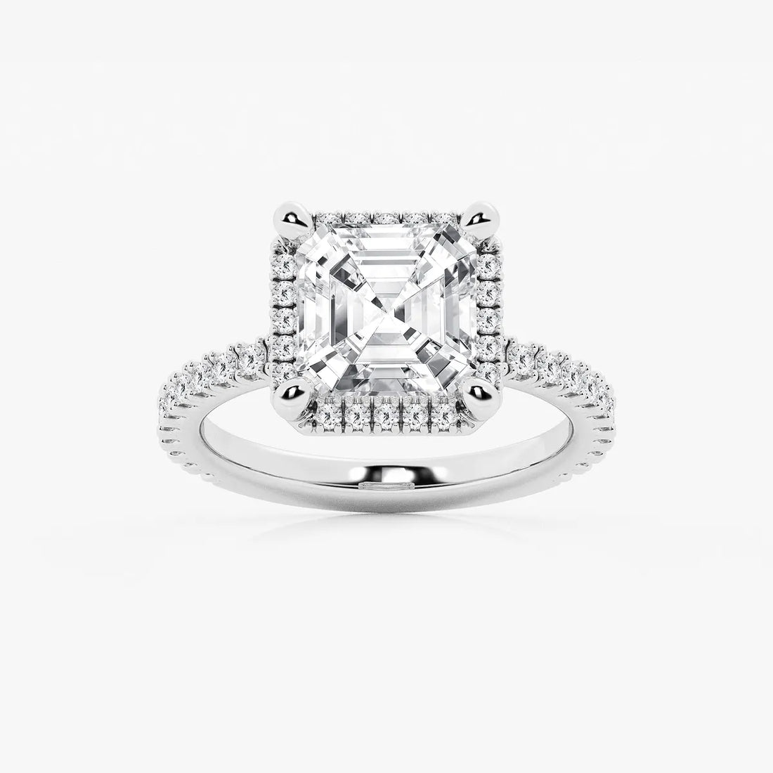 Elegant Asscher Lab Grown Diamond Halo Engagement Ring