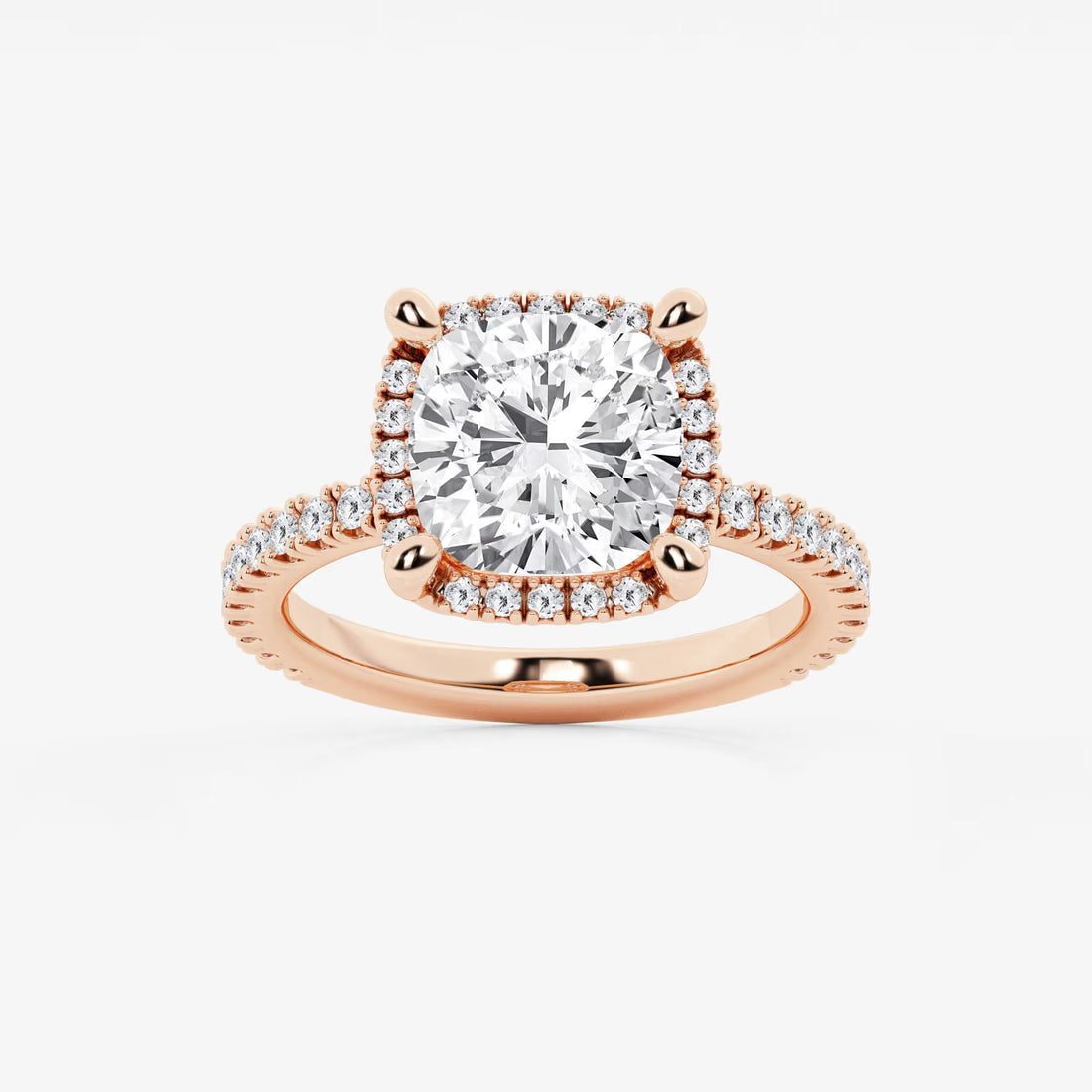 Cushion Lab Grown Diamond Hidden Halo Engagement Ring