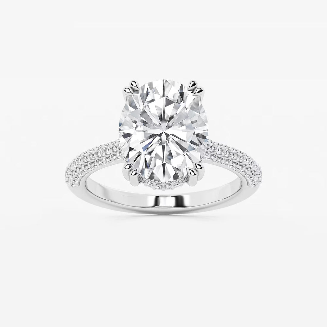 Oval Cut Lab-Grown Diamond Multi-Row Pavé Engagement Ring