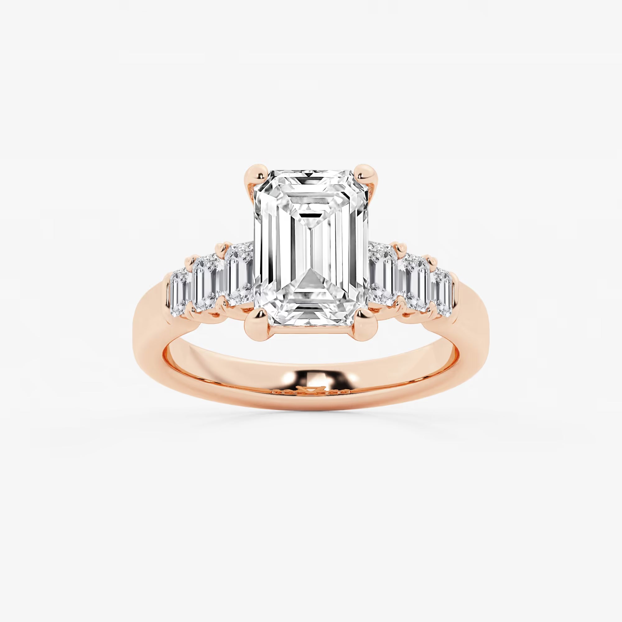 Emerald Cut Engagement Rin  Alternating Baguette & Round Diamond Band
