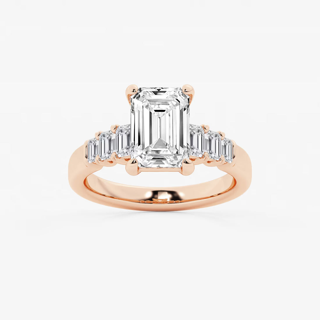 Emerald Cut Engagement Rin  Alternating Baguette & Round Diamond Band