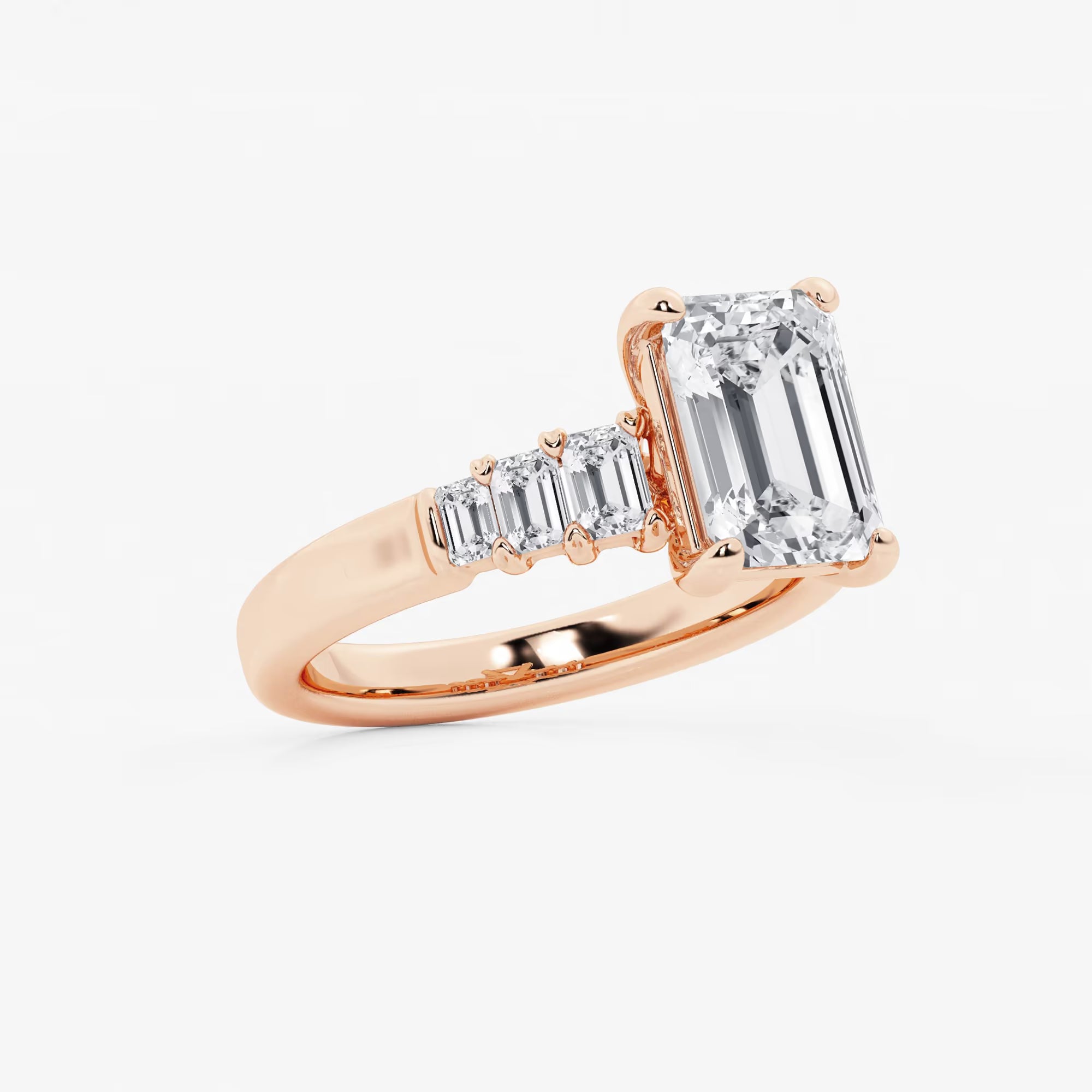 Emerald Cut Engagement Rin  Alternating Baguette & Round Diamond Band
