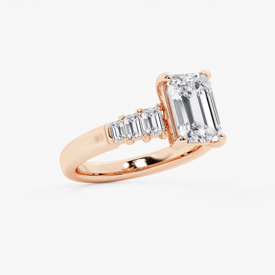 Emerald Cut Engagement Rin  Alternating Baguette & Round Diamond Band