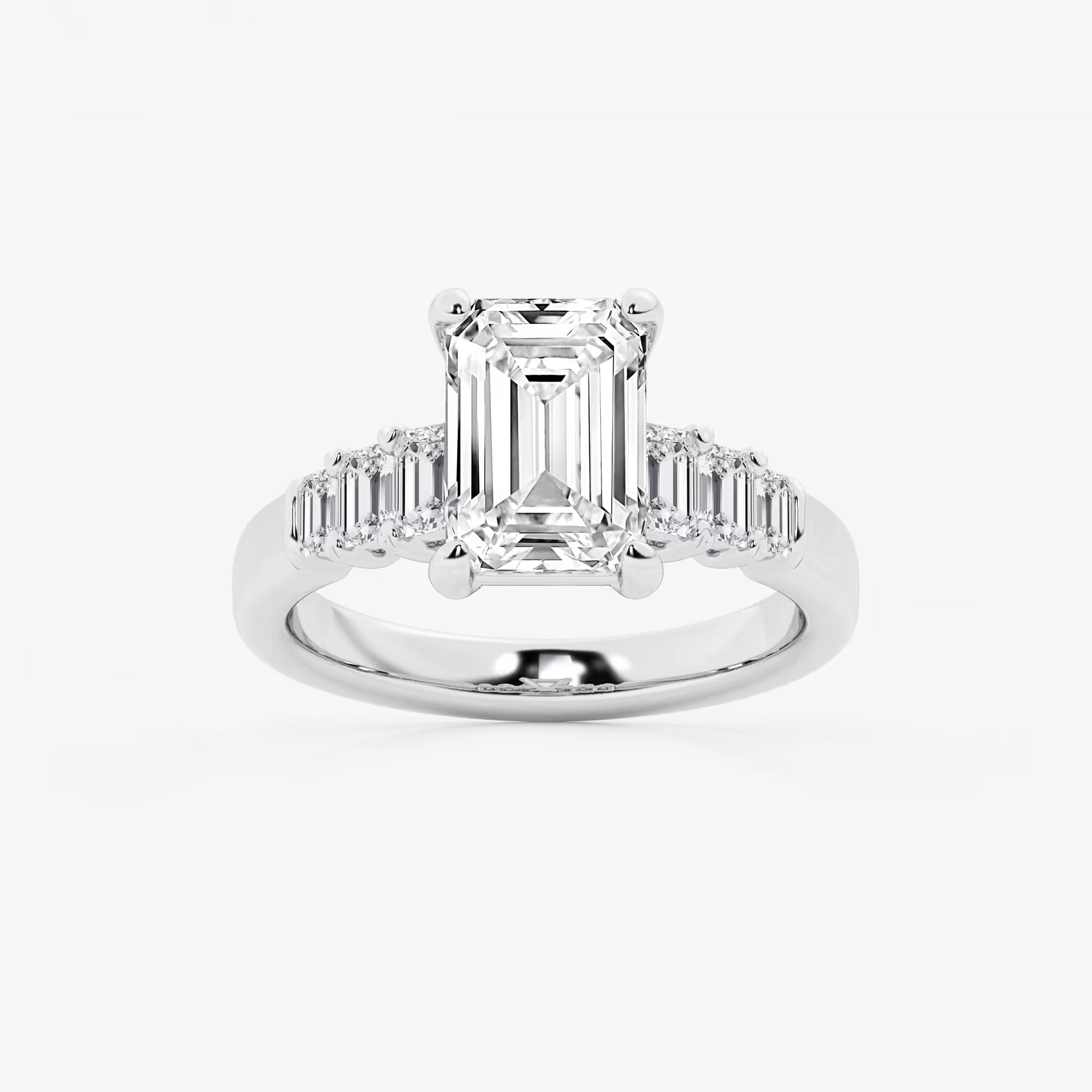 Emerald Cut Engagement Rin  Alternating Baguette & Round Diamond Band