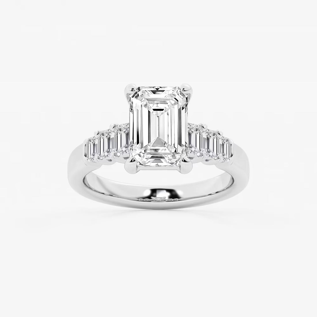 Emerald Cut Engagement Rin  Alternating Baguette & Round Diamond Band