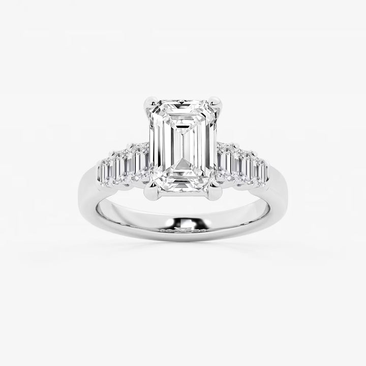 Emerald Cut Engagement Rin  Alternating Baguette & Round Diamond Band