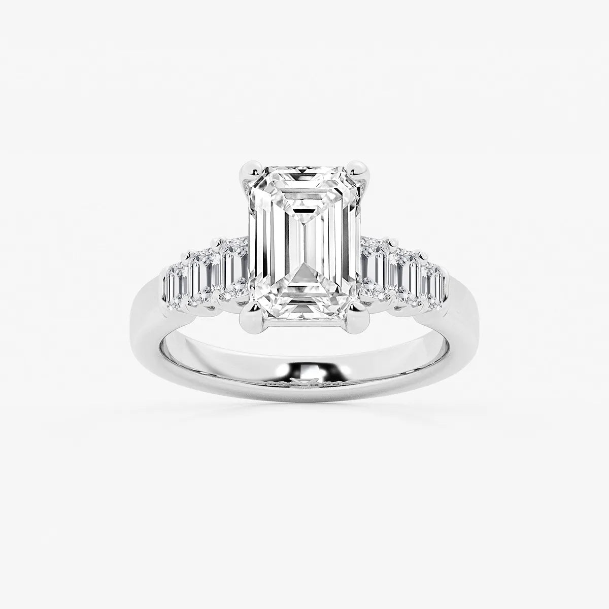 Emerald Cut Engagement Rin  Alternating Baguette & Round Diamond Band