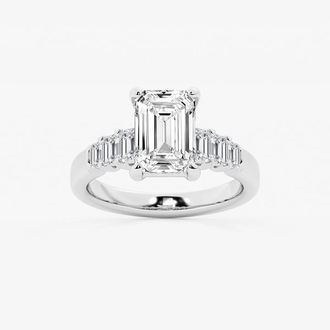 Emerald Cut Engagement Rin  Alternating Baguette & Round Diamond Band