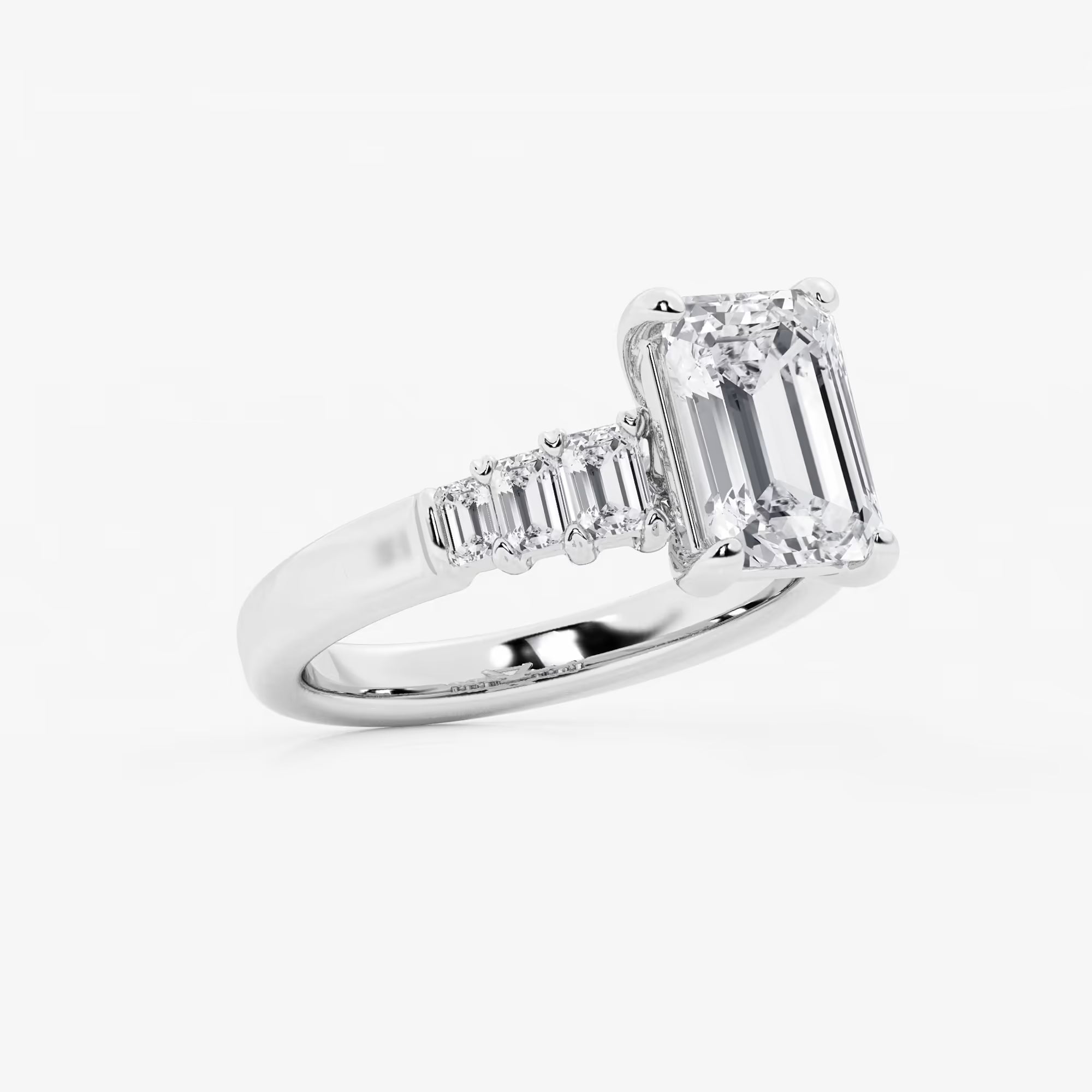 Emerald Cut Engagement Rin  Alternating Baguette & Round Diamond Band