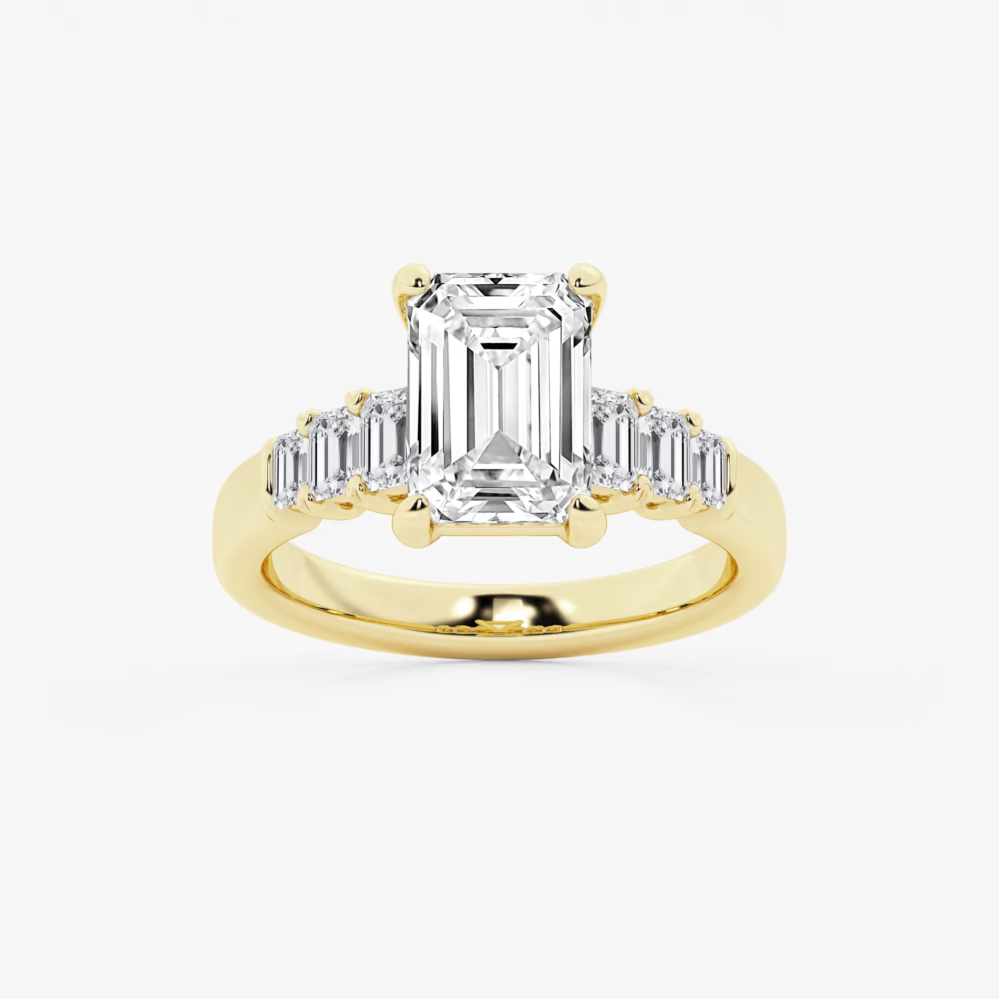 Emerald Cut Engagement Rin  Alternating Baguette & Round Diamond Band