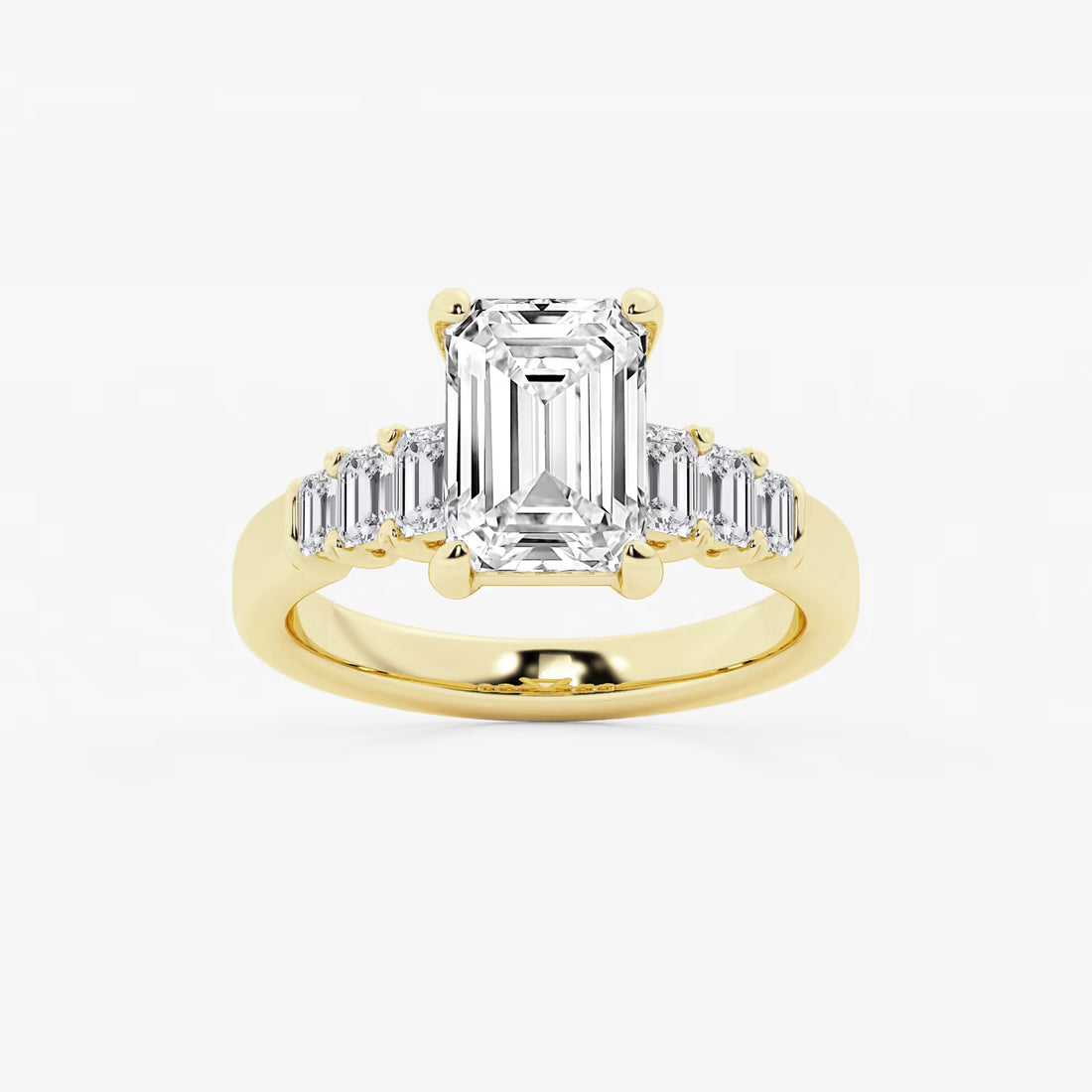 Emerald Cut Engagement Rin  Alternating Baguette & Round Diamond Band