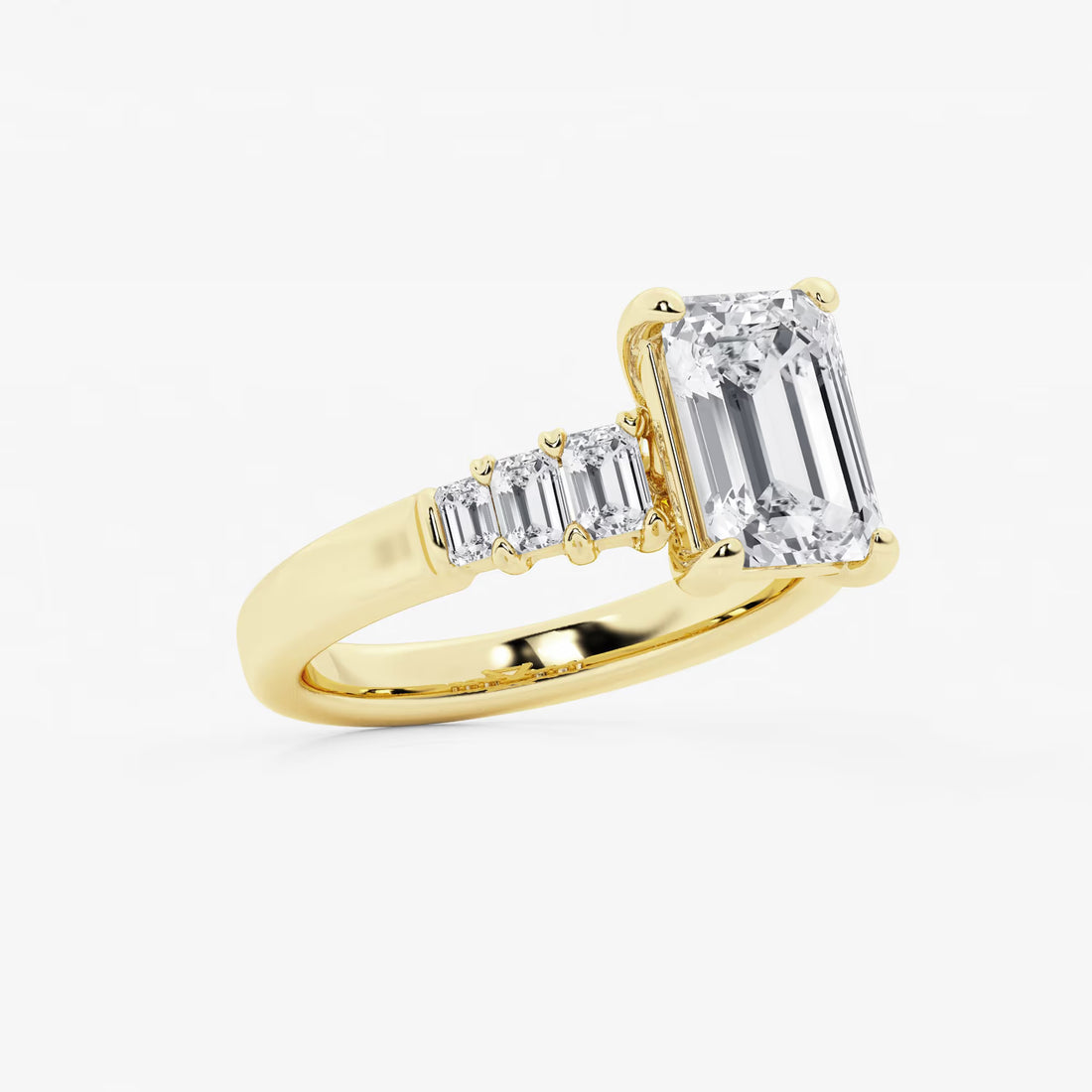 Emerald Cut Engagement Rin  Alternating Baguette & Round Diamond Band