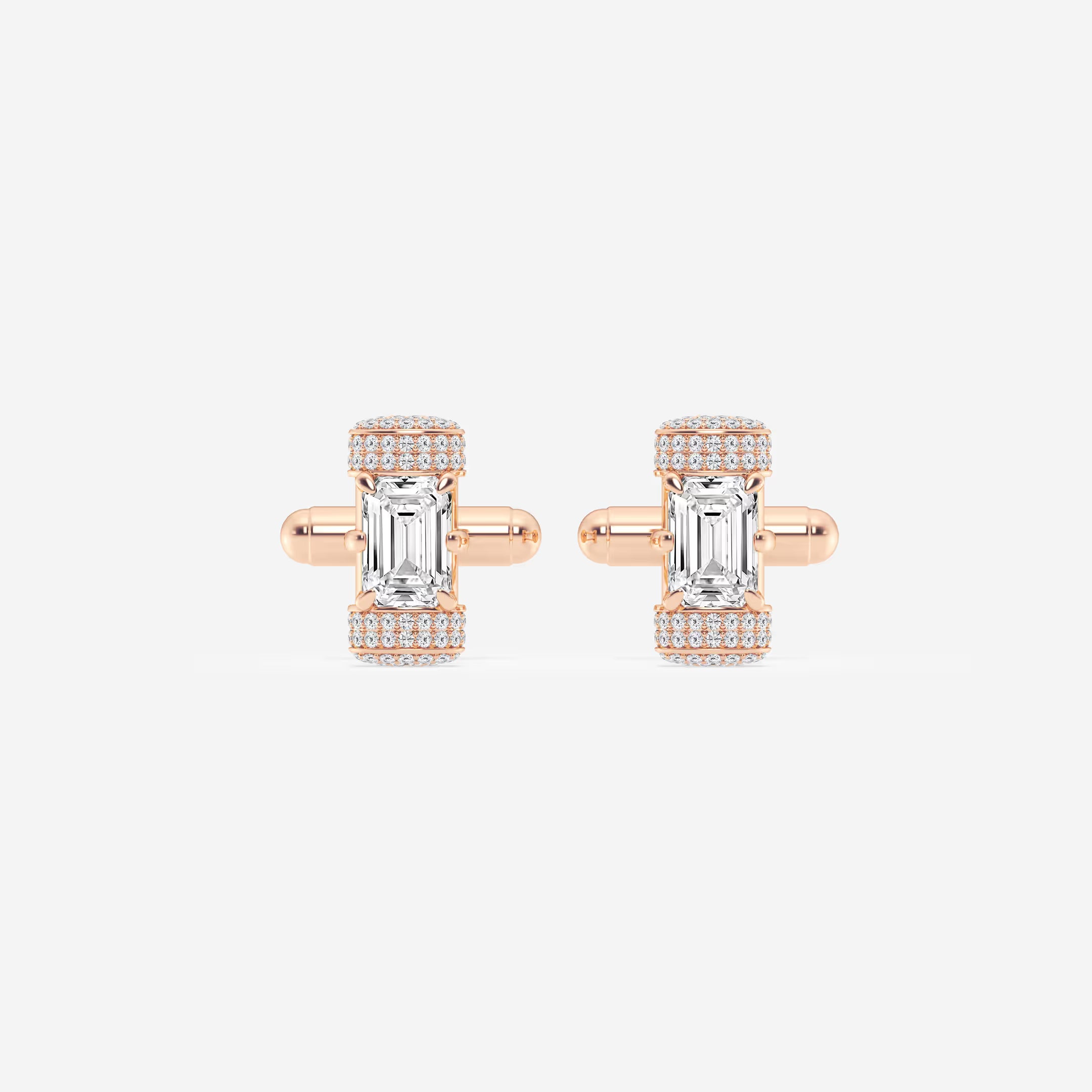 Luxury Emerald Cut Lab Grown Diamond Cufflinks with Round Pave Accents in Solid Gold