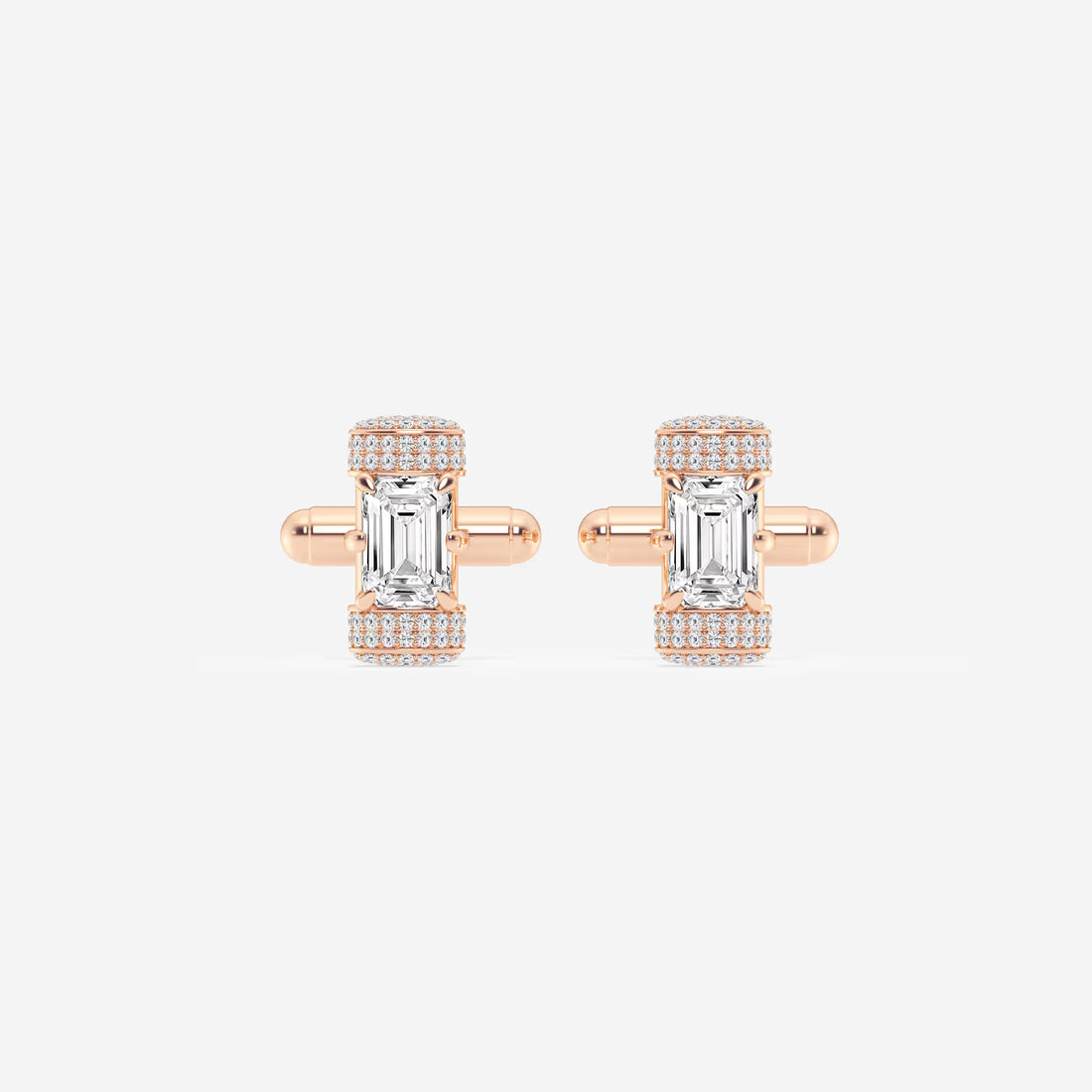 Luxury Emerald Cut Lab Grown Diamond Cufflinks with Round Pave Accents in Solid Gold