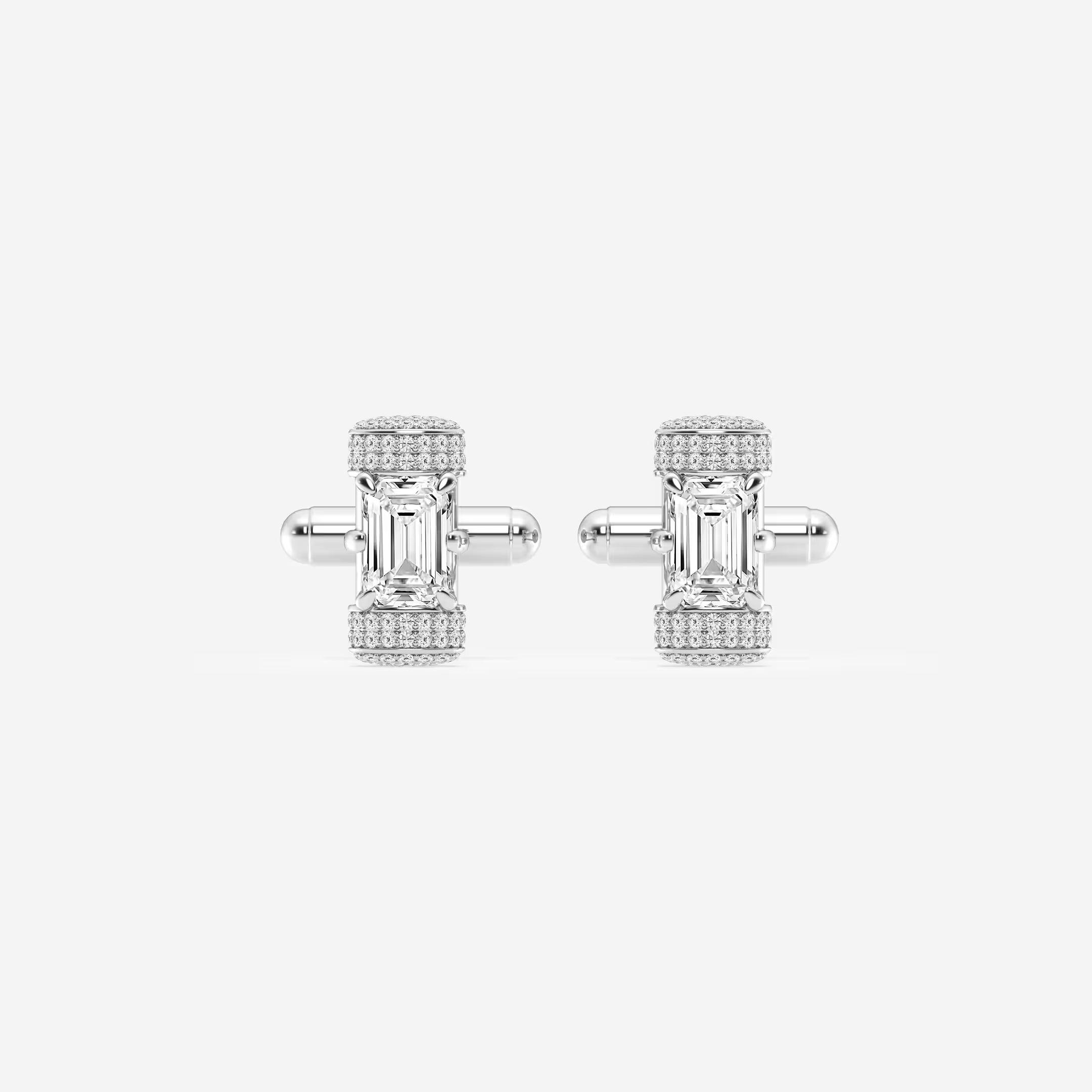 Luxury Emerald Cut Lab Grown Diamond Cufflinks with Round Pave Accents in Solid Gold