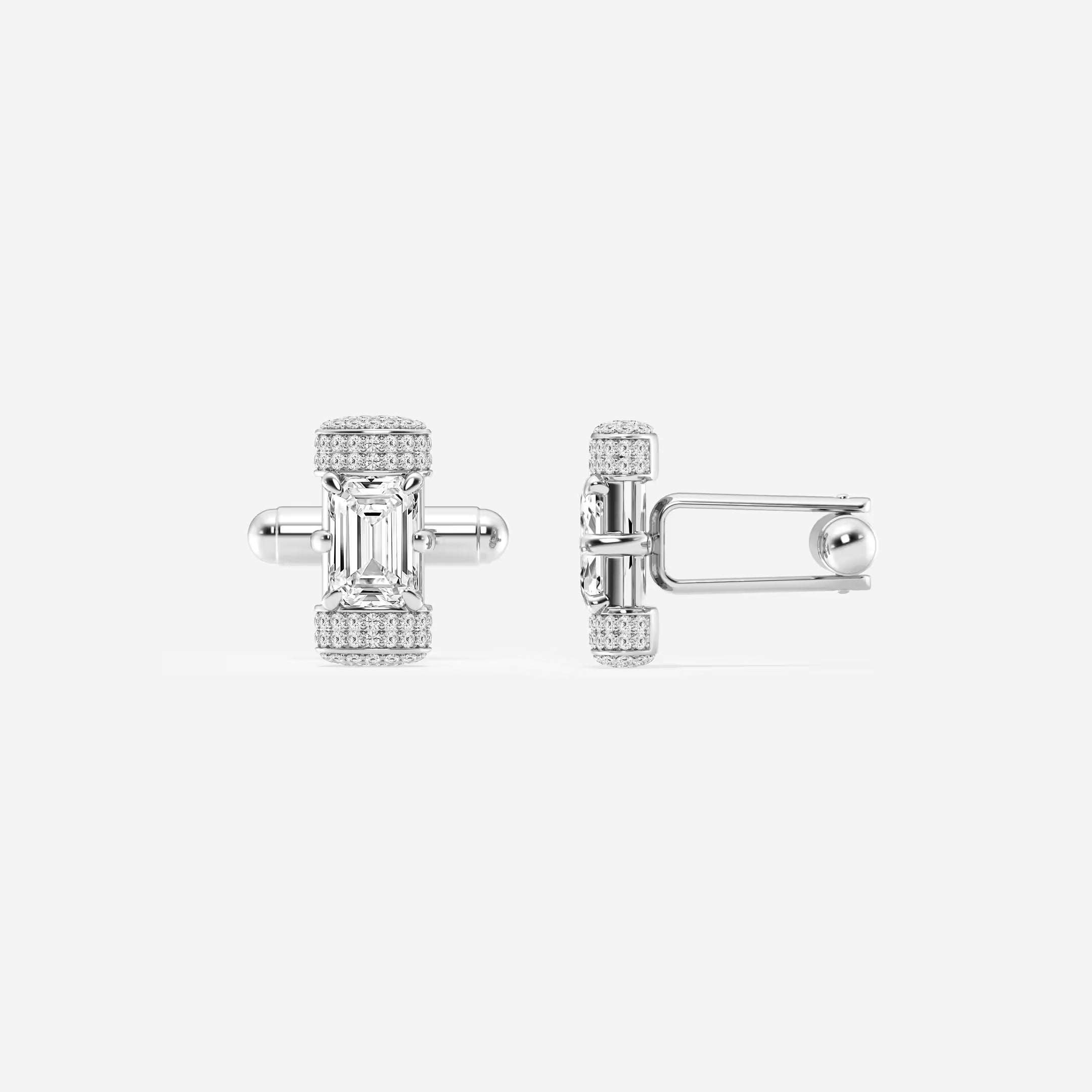 Luxury Emerald Cut Lab Grown Diamond Cufflinks with Round Pave Accents in Solid Gold