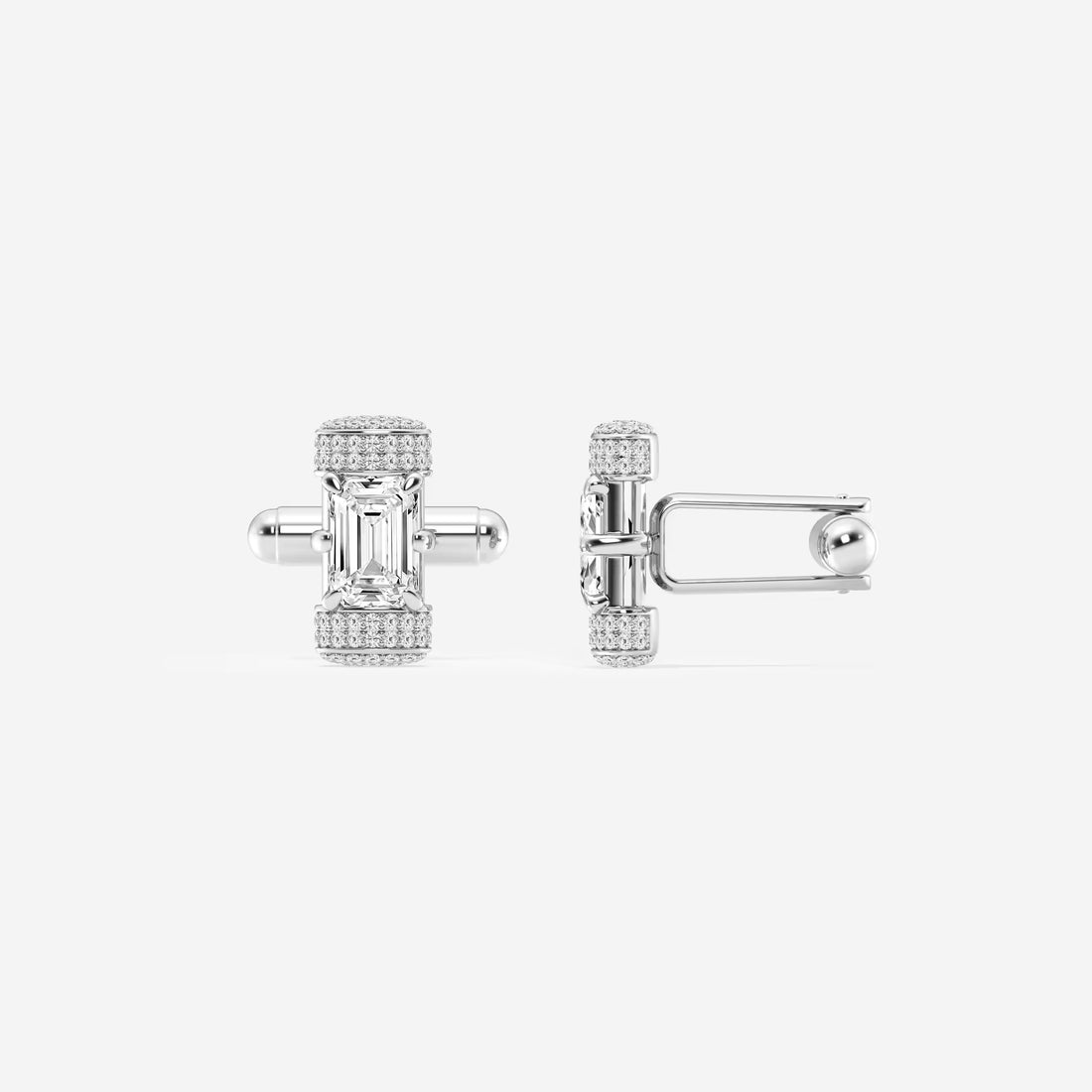 Luxury Emerald Cut Lab Grown Diamond Cufflinks with Round Pave Accents in Solid Gold
