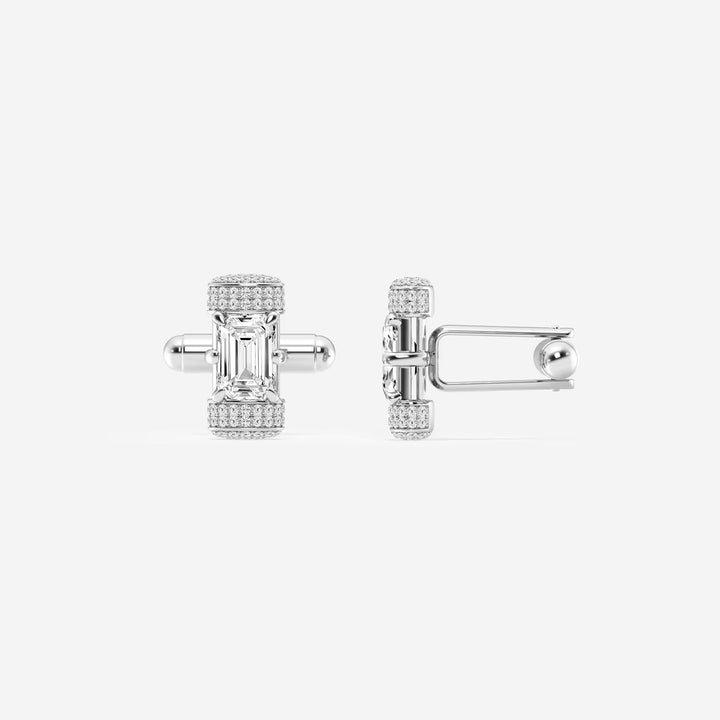 Luxury Emerald Cut Lab Grown Diamond Cufflinks with Round Pave Accents in Solid Gold