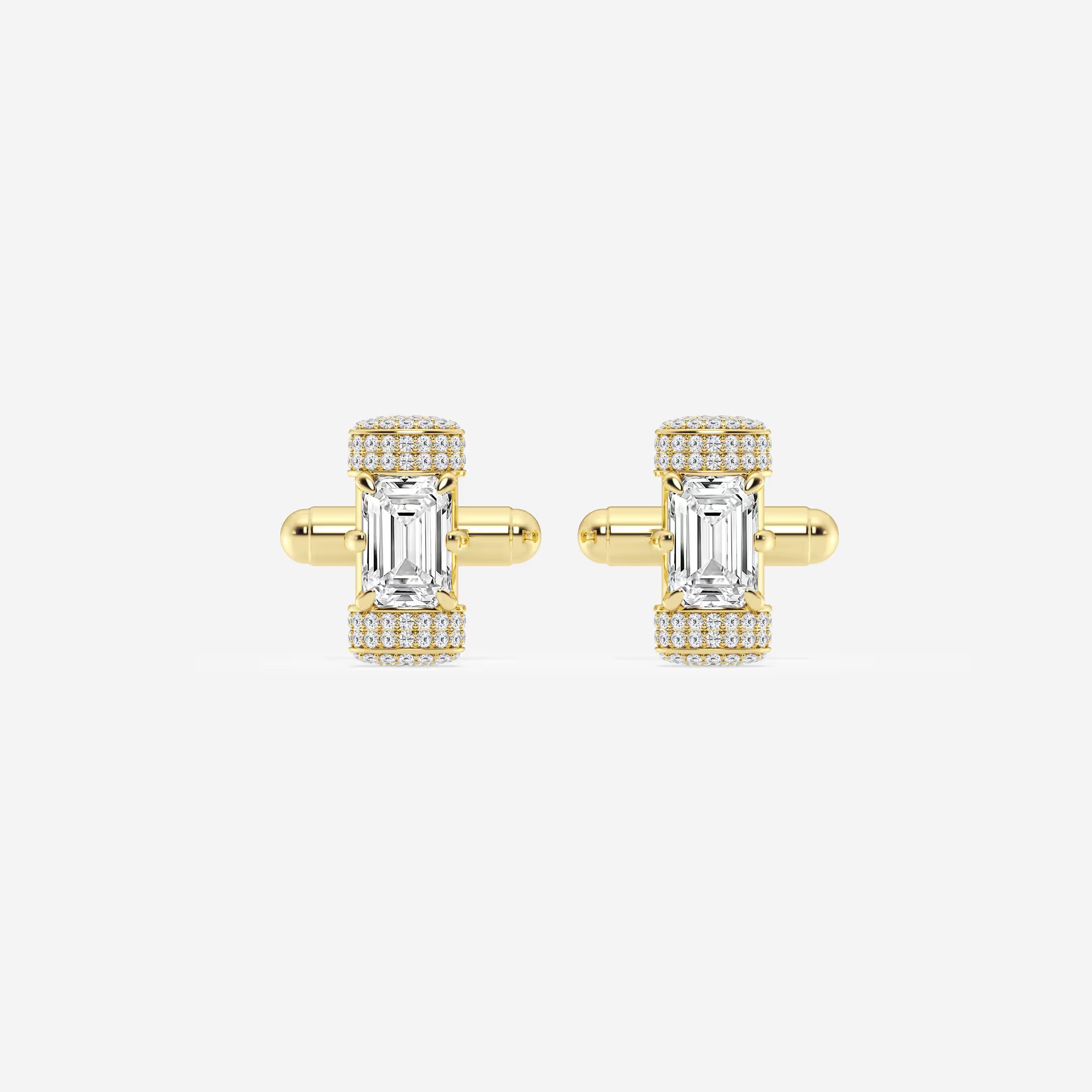 Luxury Emerald Cut Lab Grown Diamond Cufflinks with Round Pave Accents in Solid Gold