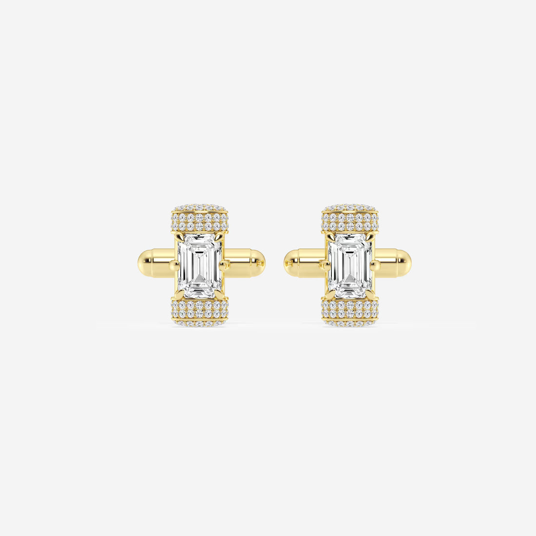 Luxury Emerald Cut Lab Grown Diamond Cufflinks with Round Pave Accents in Solid Gold
