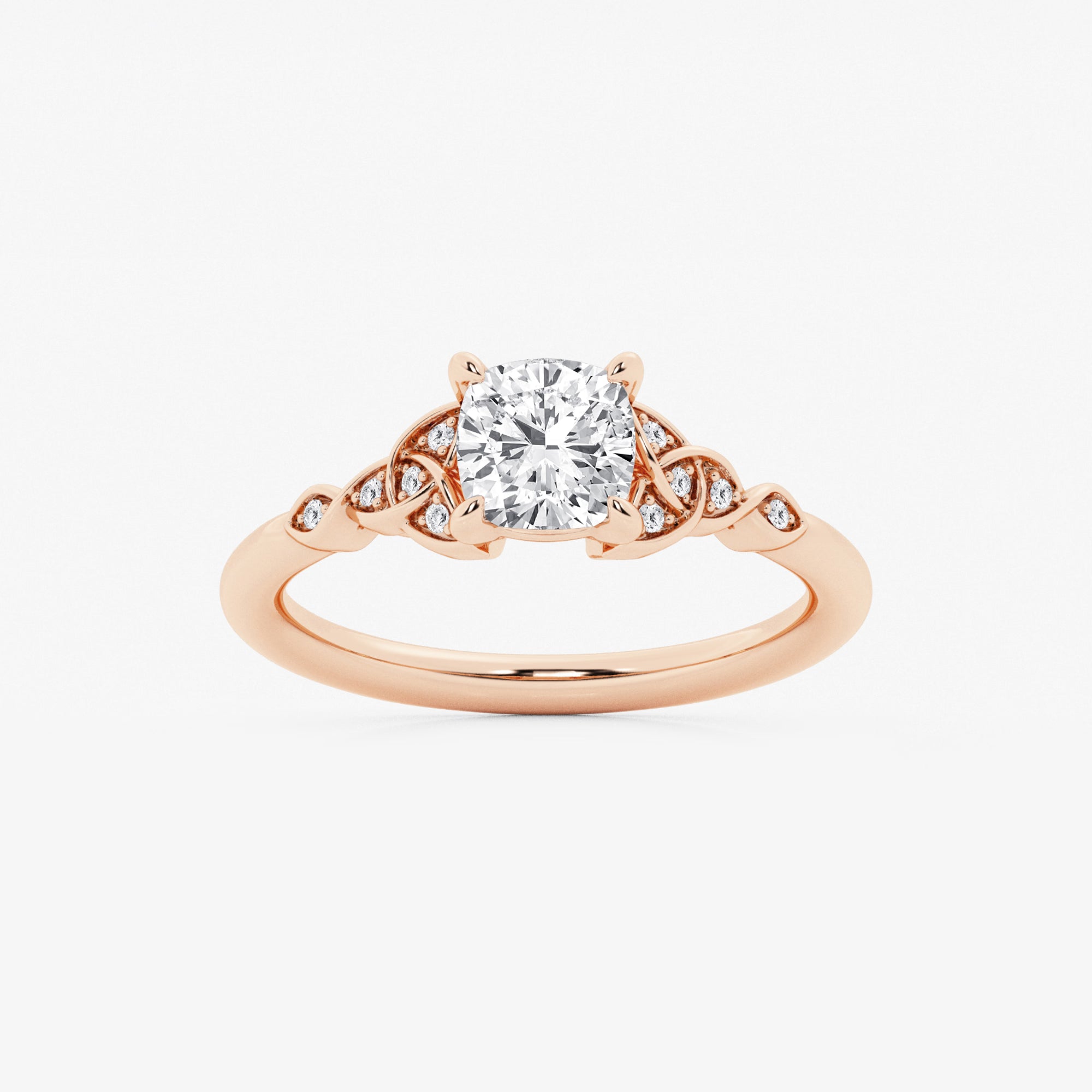 Cushion Cut Lab Grown Diamond Celtic Knot Side Stone Engagement Ring
