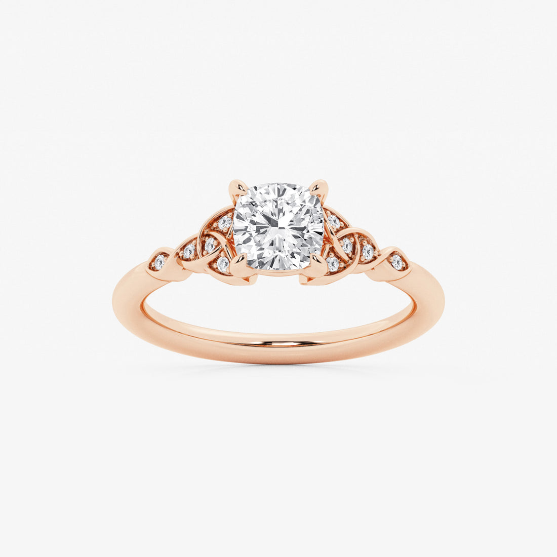 Cushion Cut Lab Grown Diamond Celtic Knot Side Stone Engagement Ring
