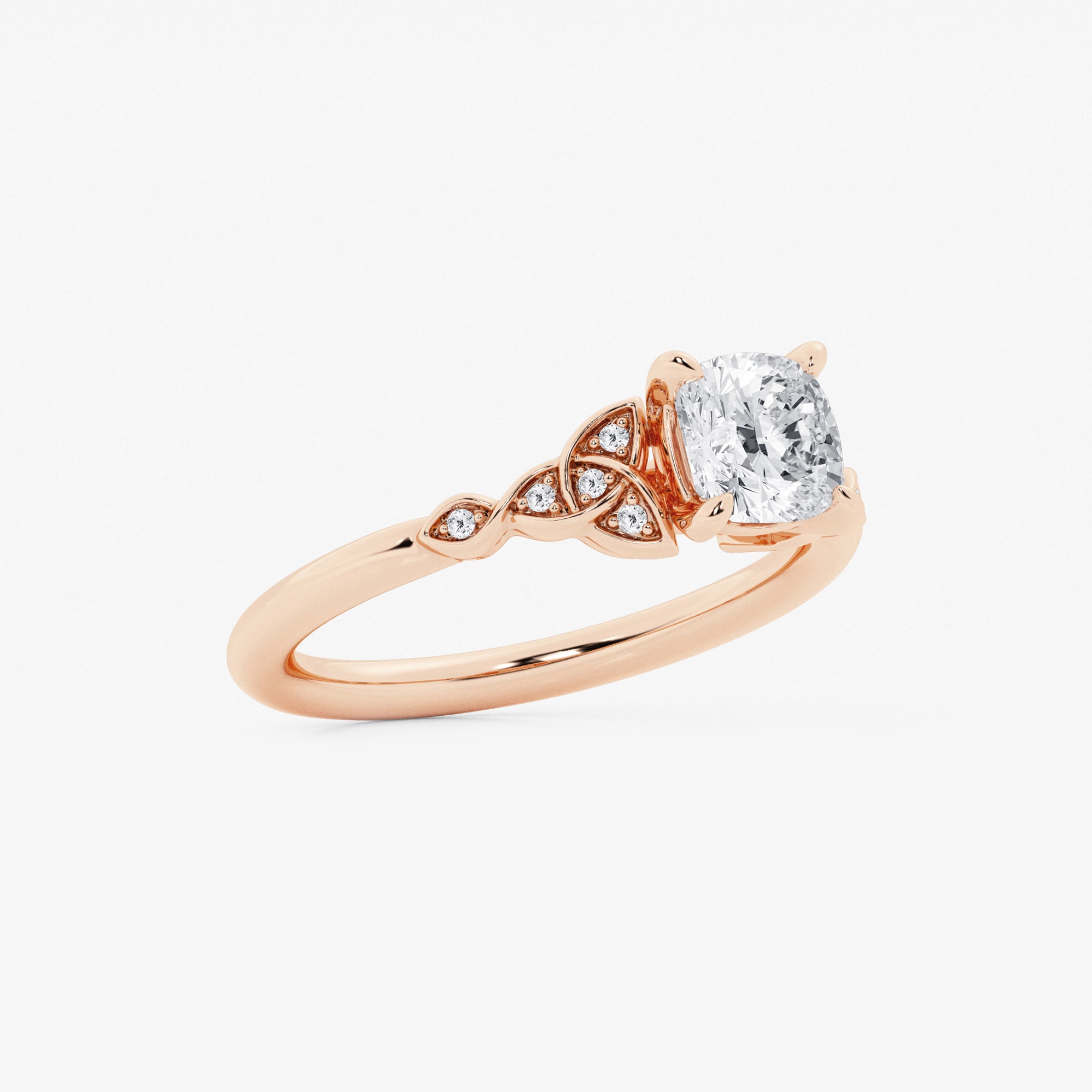 Cushion Cut Lab Grown Diamond Celtic Knot Side Stone Engagement Ring