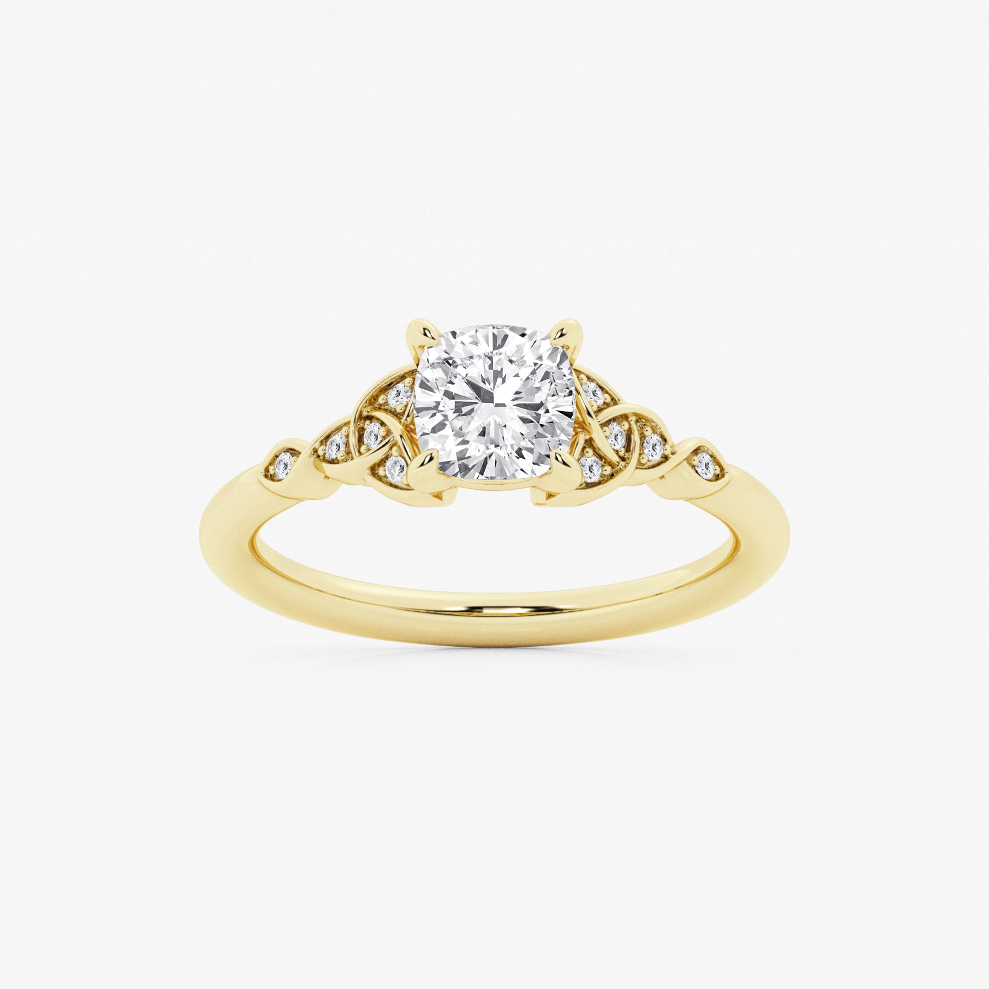 Cushion Cut Lab Grown Diamond Celtic Knot Side Stone Engagement Ring