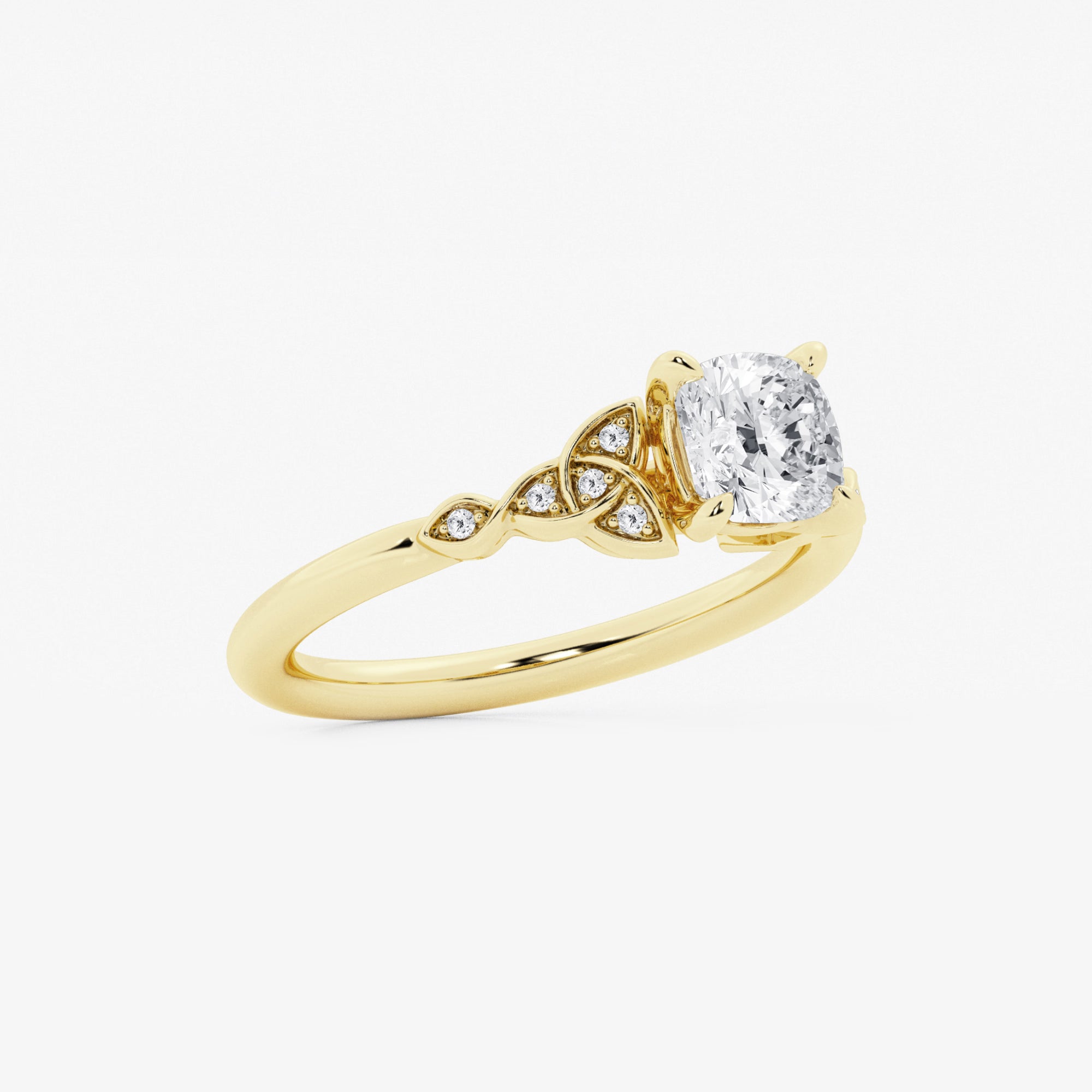 Cushion Cut Lab Grown Diamond Celtic Knot Side Stone Engagement Ring