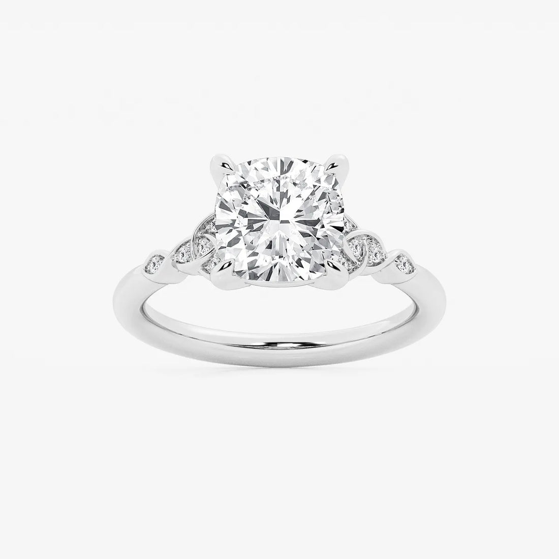 Cushion Cut Lab Grown Diamond Celtic Knot Side Stone Engagement Ring