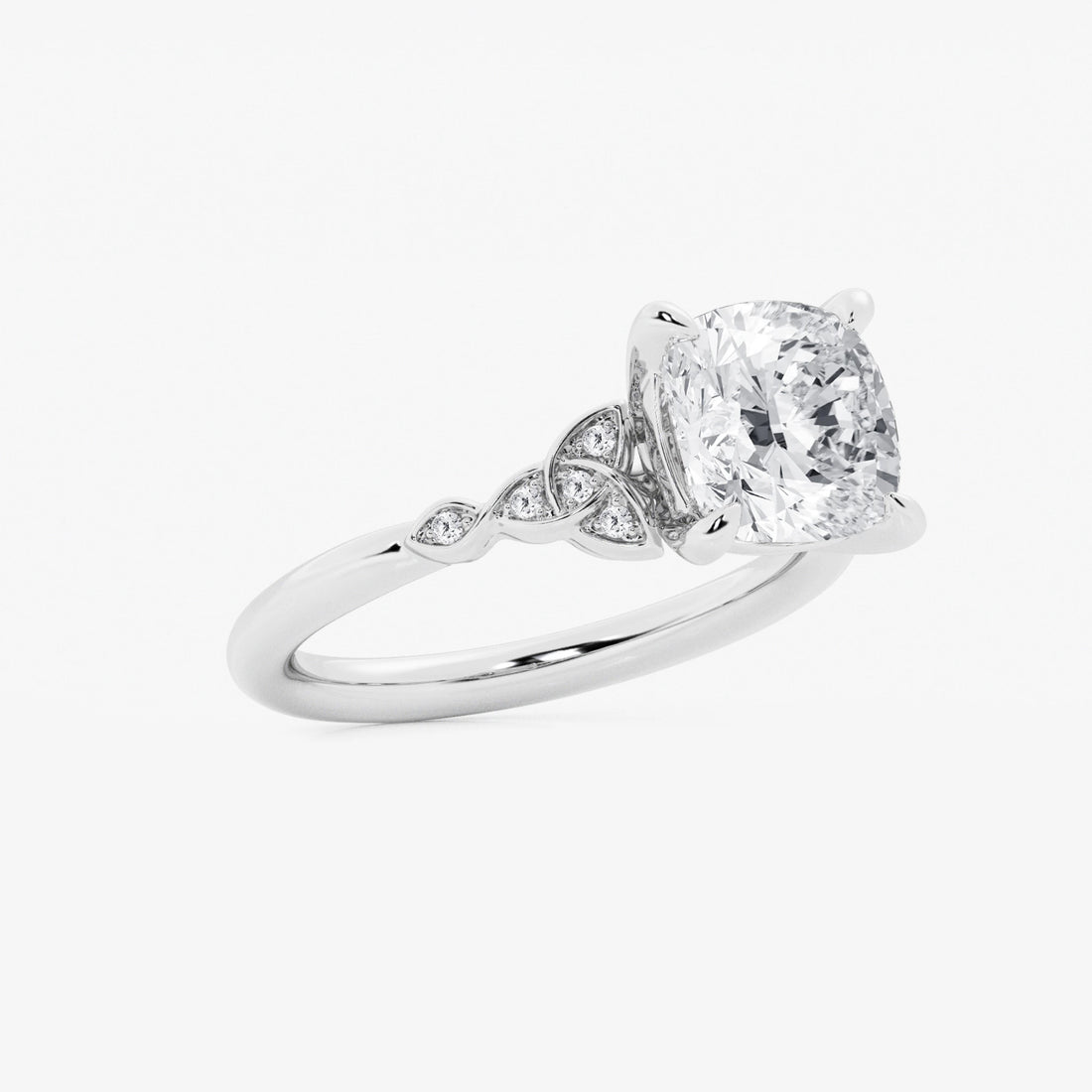 Cushion Cut Lab Grown Diamond Celtic Knot Side Stone Engagement Ring