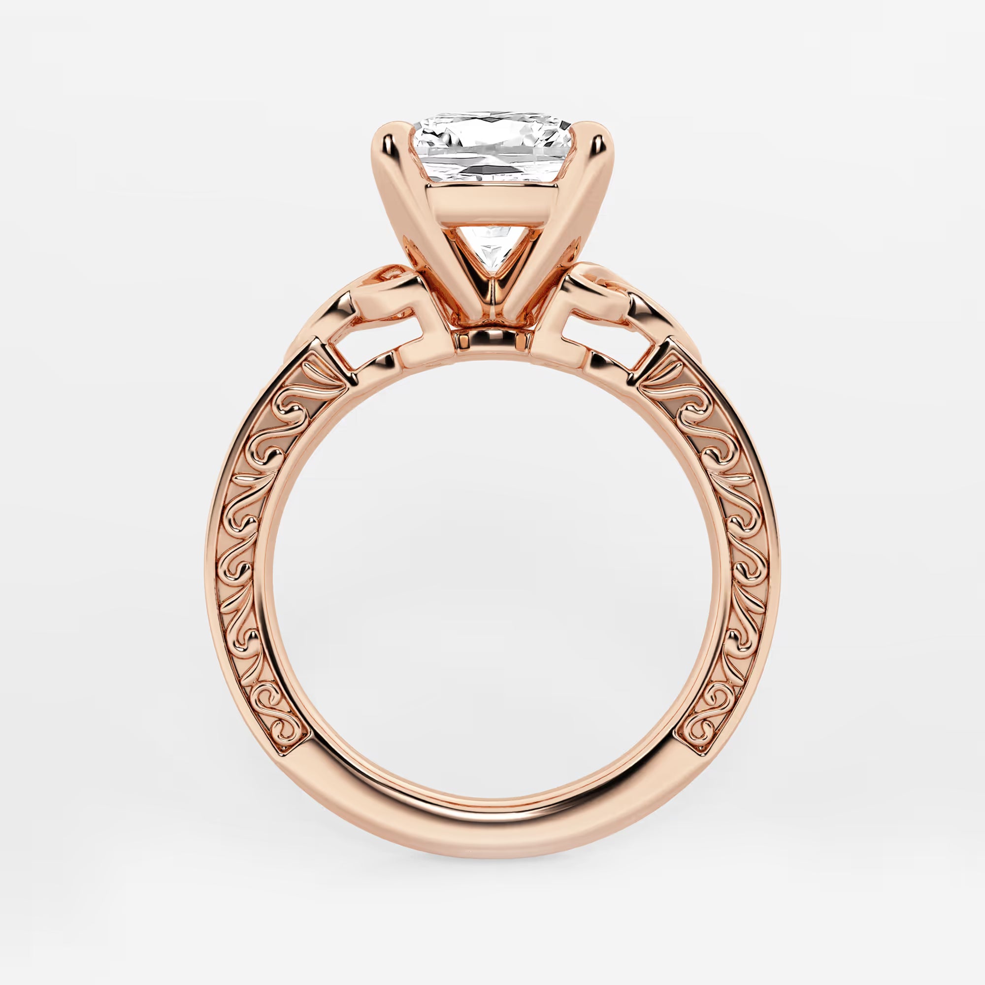 Cushion Lab Grown Diamond Vintage Inspired Celtic Side Stone Engagement Ring