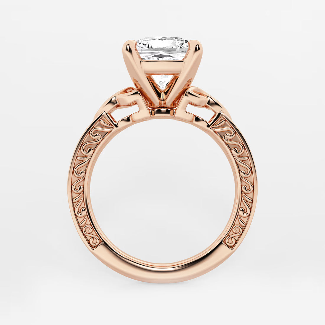 Cushion Lab Grown Diamond Vintage Inspired Celtic Side Stone Engagement Ring