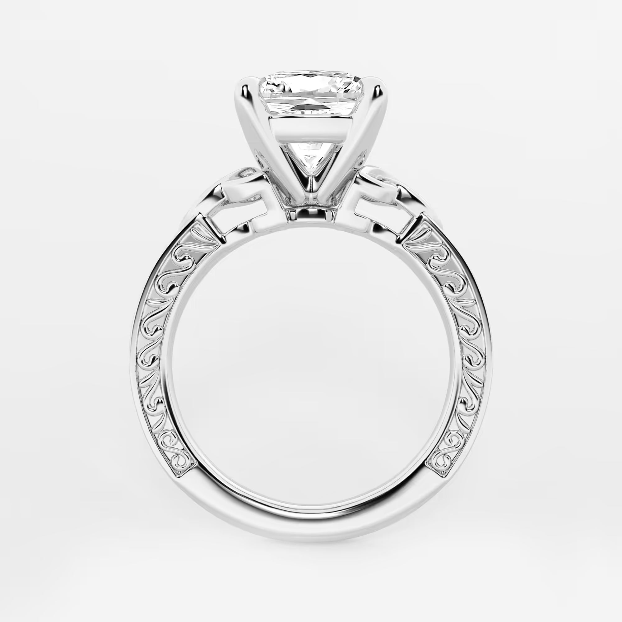 Cushion Lab Grown Diamond Vintage Inspired Celtic Side Stone Engagement Ring