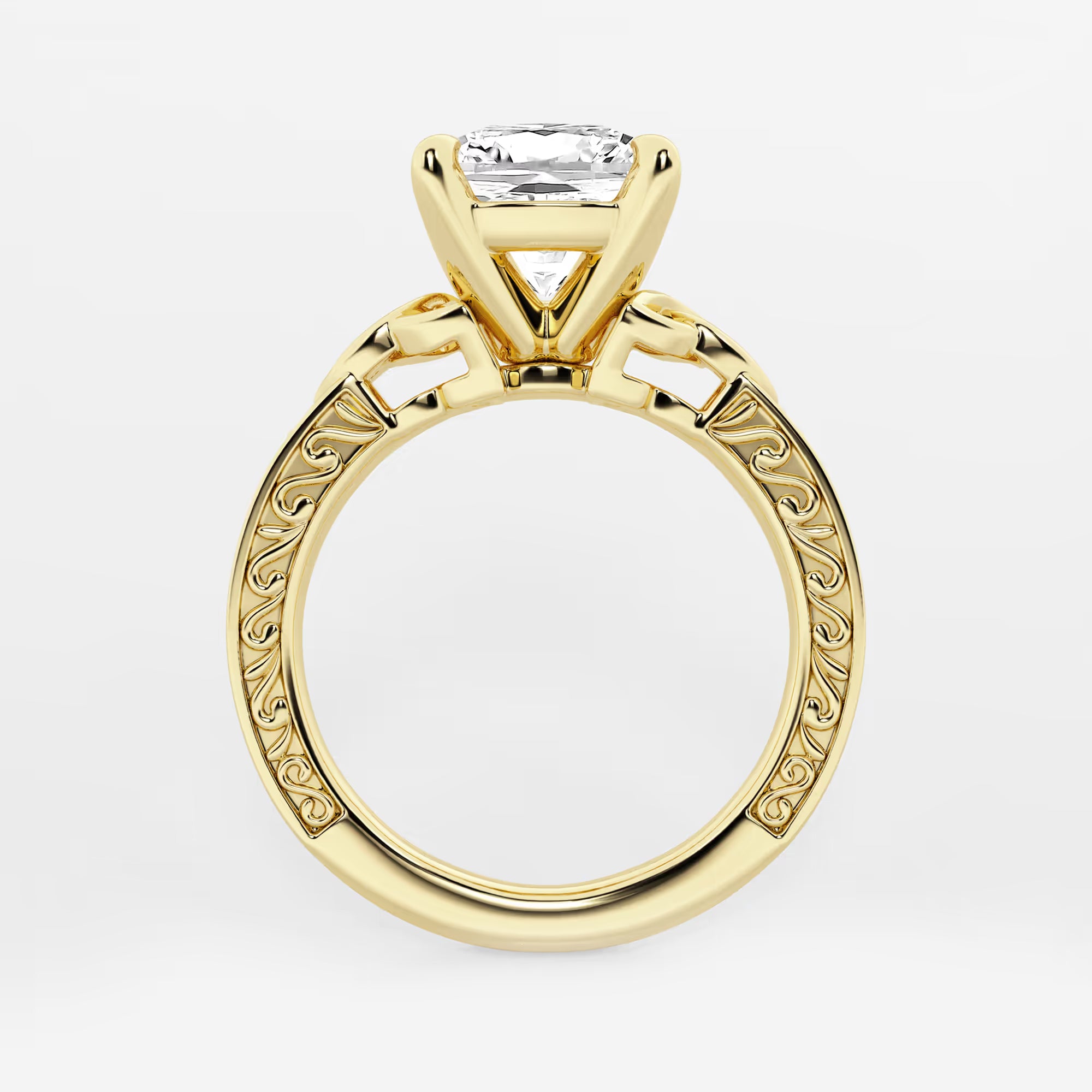 Cushion Lab Grown Diamond Vintage Inspired Celtic Side Stone Engagement Ring