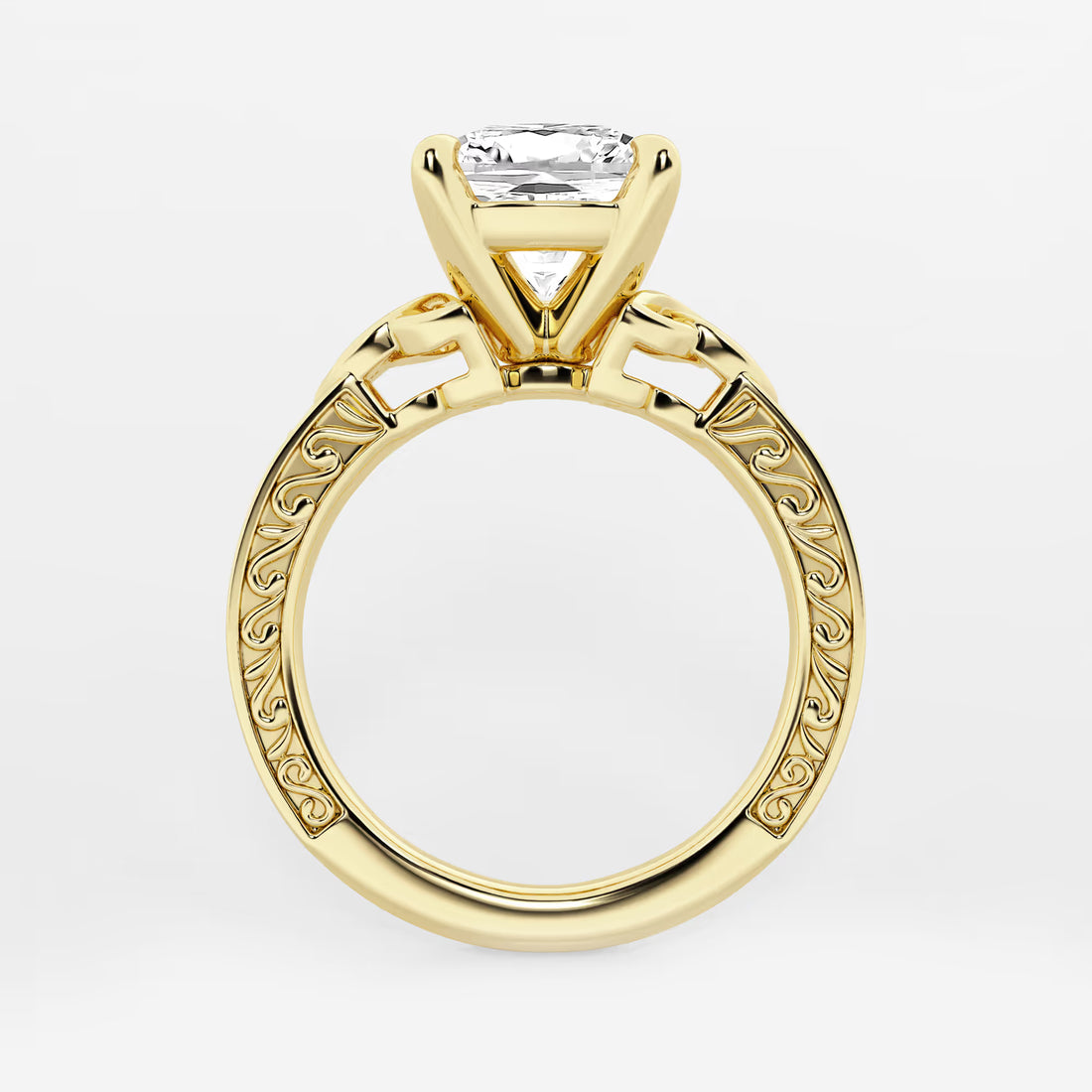 Cushion Lab Grown Diamond Vintage Inspired Celtic Side Stone Engagement Ring