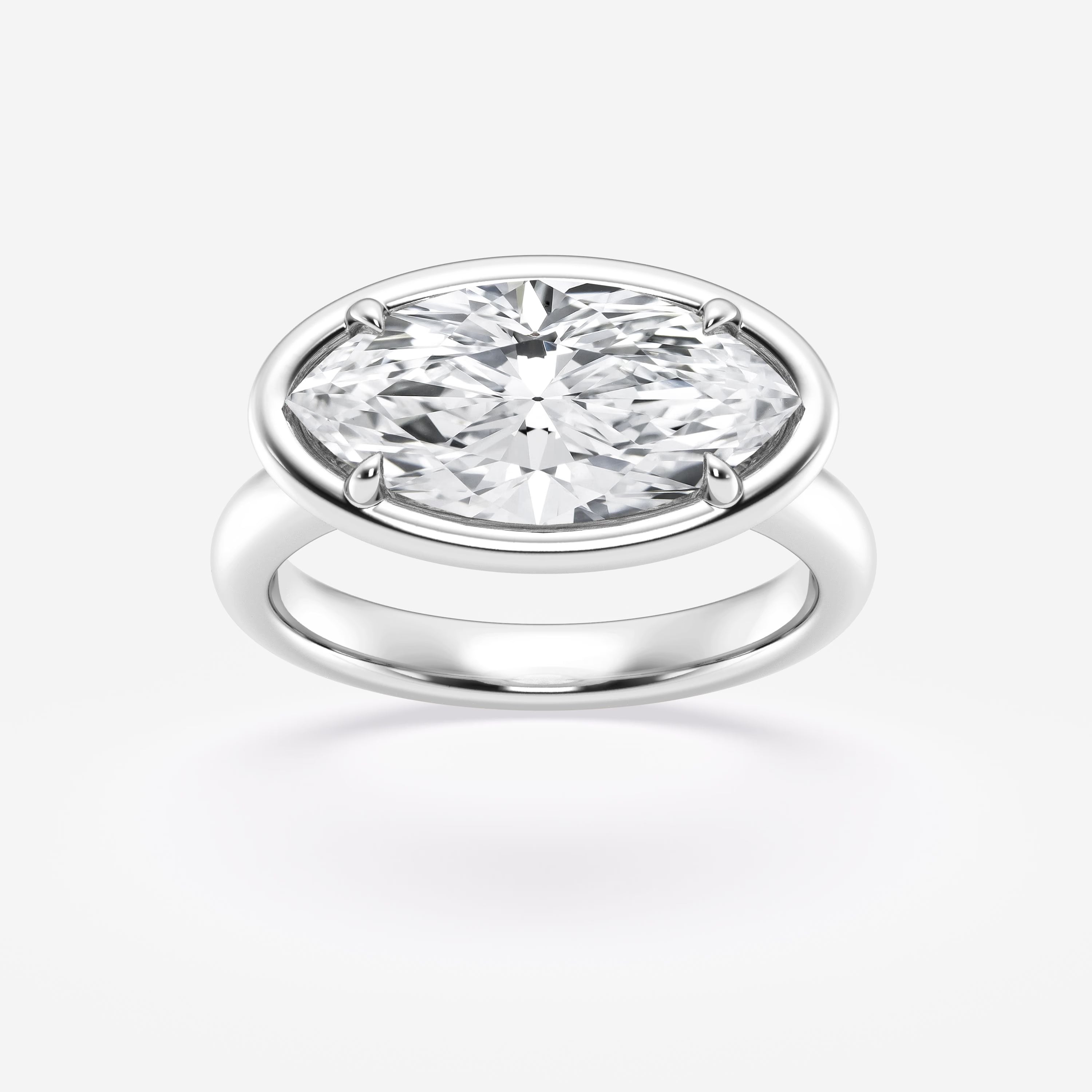 Valencia Marquise Lab-Grown Diamond Side Stone Engagement Ring in 18K White Gold