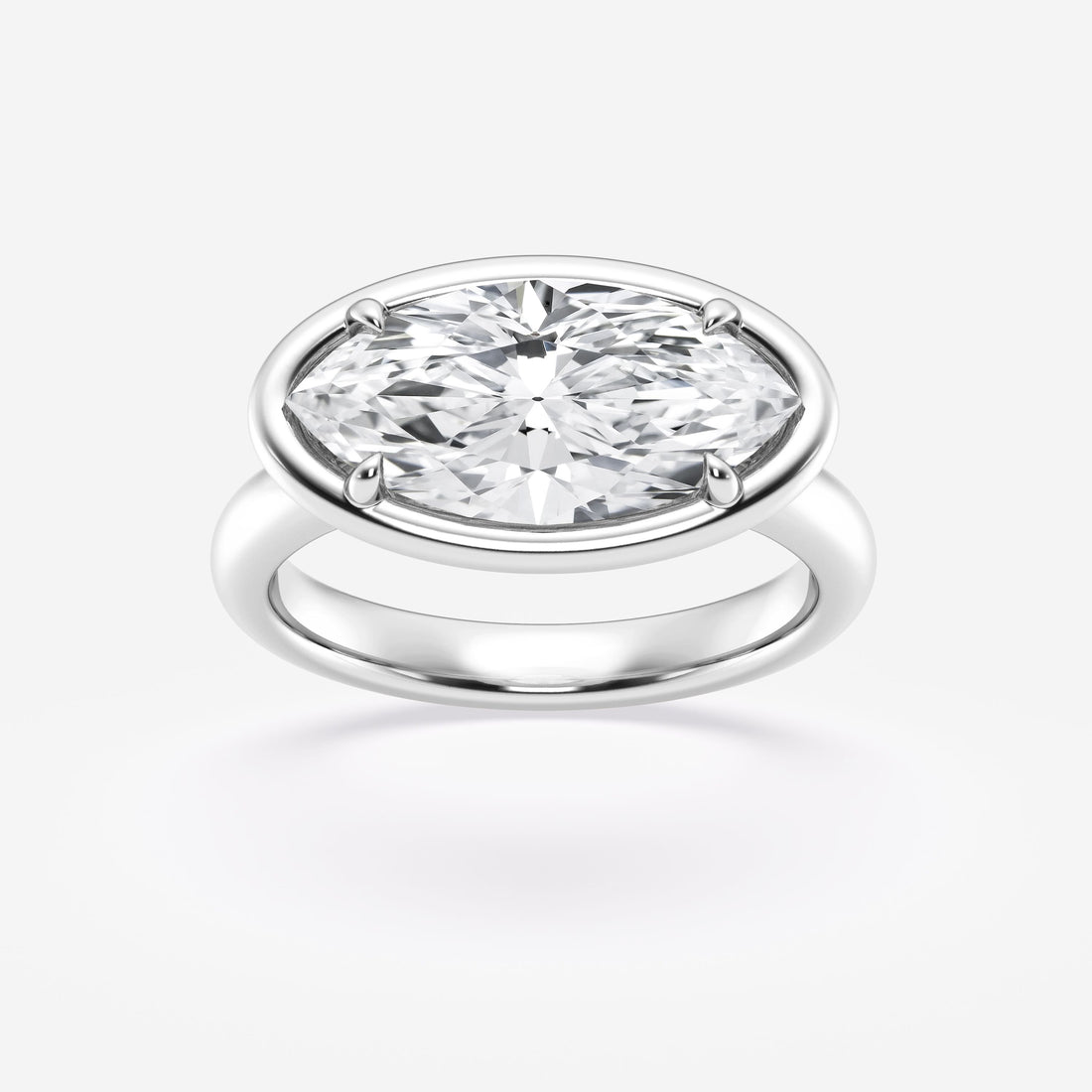 Valencia Marquise Lab-Grown Diamond Side Stone Engagement Ring in 18K White Gold