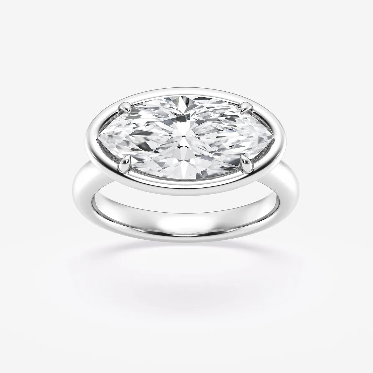 Valencia Marquise Lab-Grown Diamond Side Stone Engagement Ring in 18K White Gold