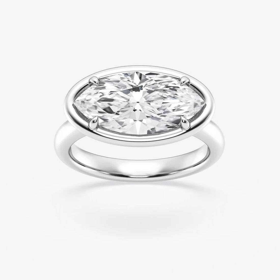 Valencia Marquise Lab-Grown Diamond Side Stone Engagement Ring in 18K White Gold