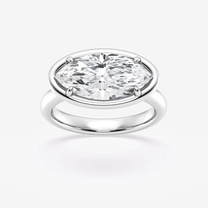 Valencia Marquise Lab-Grown Diamond Side Stone Engagement Ring in 18K White Gold