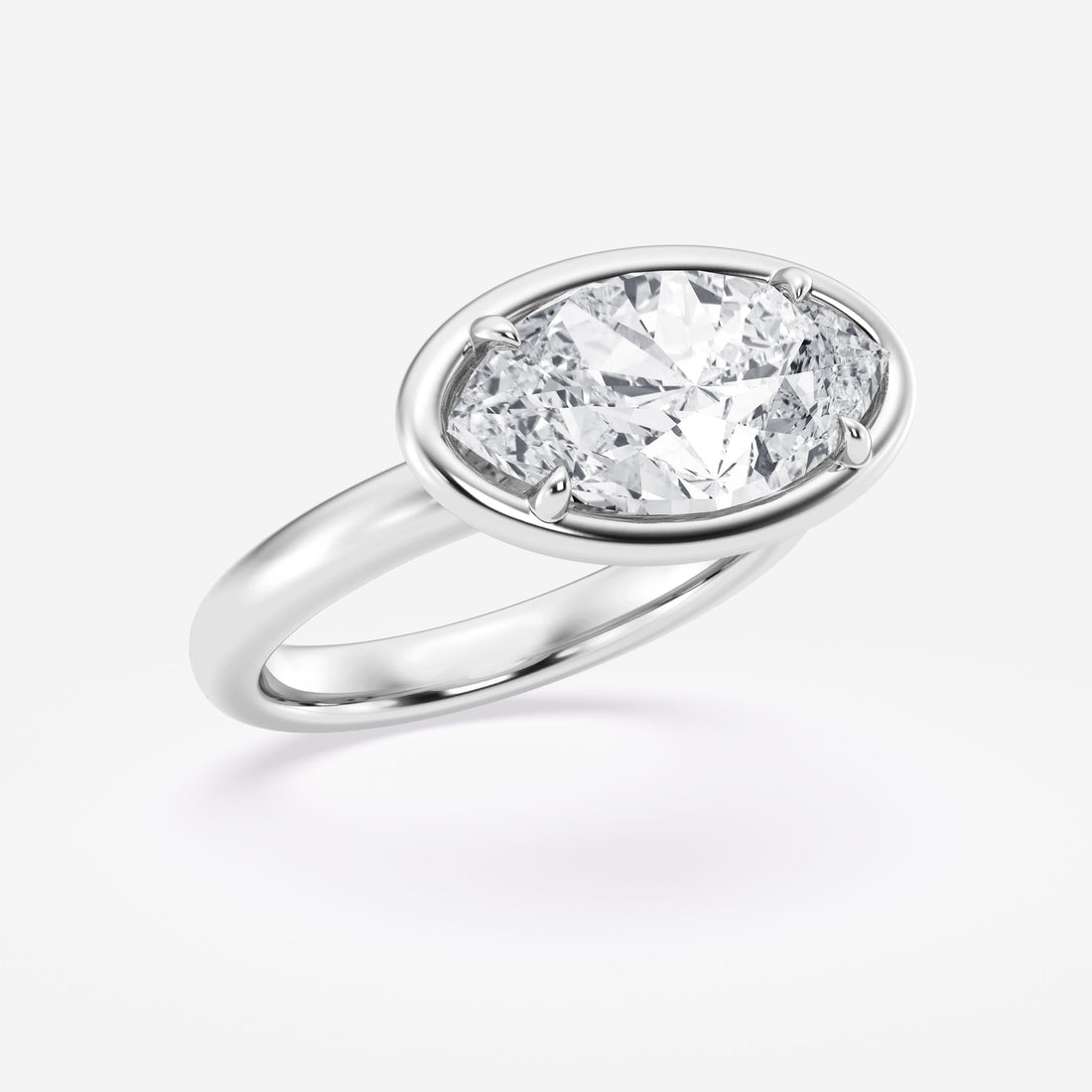 Valencia Marquise Lab-Grown Diamond Side Stone Engagement Ring in 18K White Gold