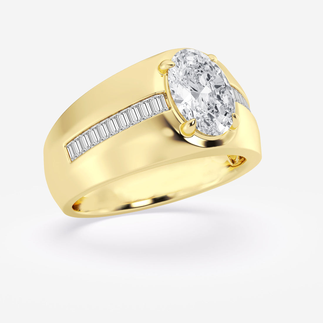 Serelina Oval Lab Grown Diamond Engagement Ring with Baguette Side Stones