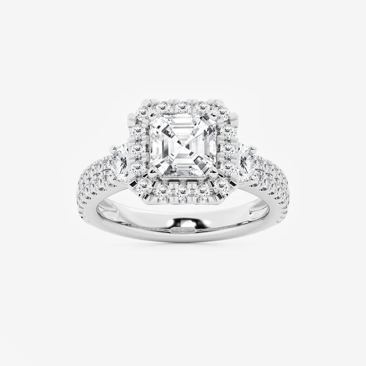 Regalia Asscher Lab Grown Diamond Double Row Halo Engagement Ring