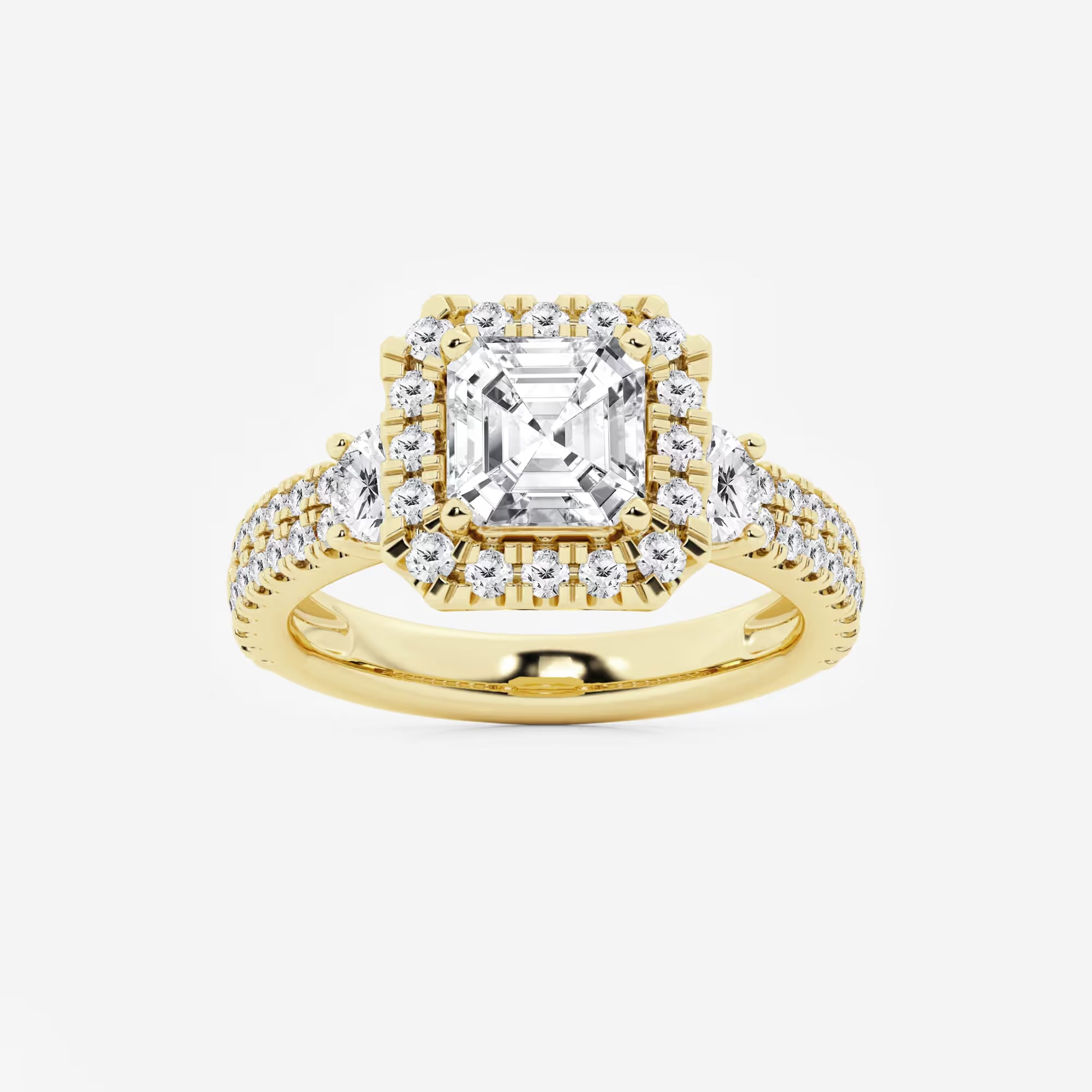 Lumiera Asscher Lab Grown Diamond Double Row Side Accent Engagement Ring