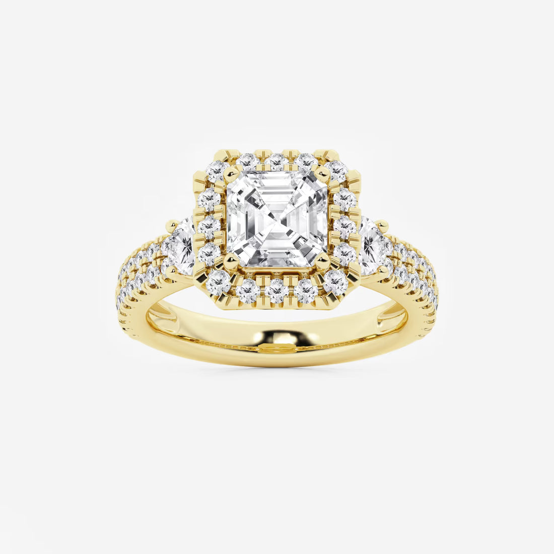 Lumiera Asscher Lab Grown Diamond Double Row Side Accent Engagement Ring