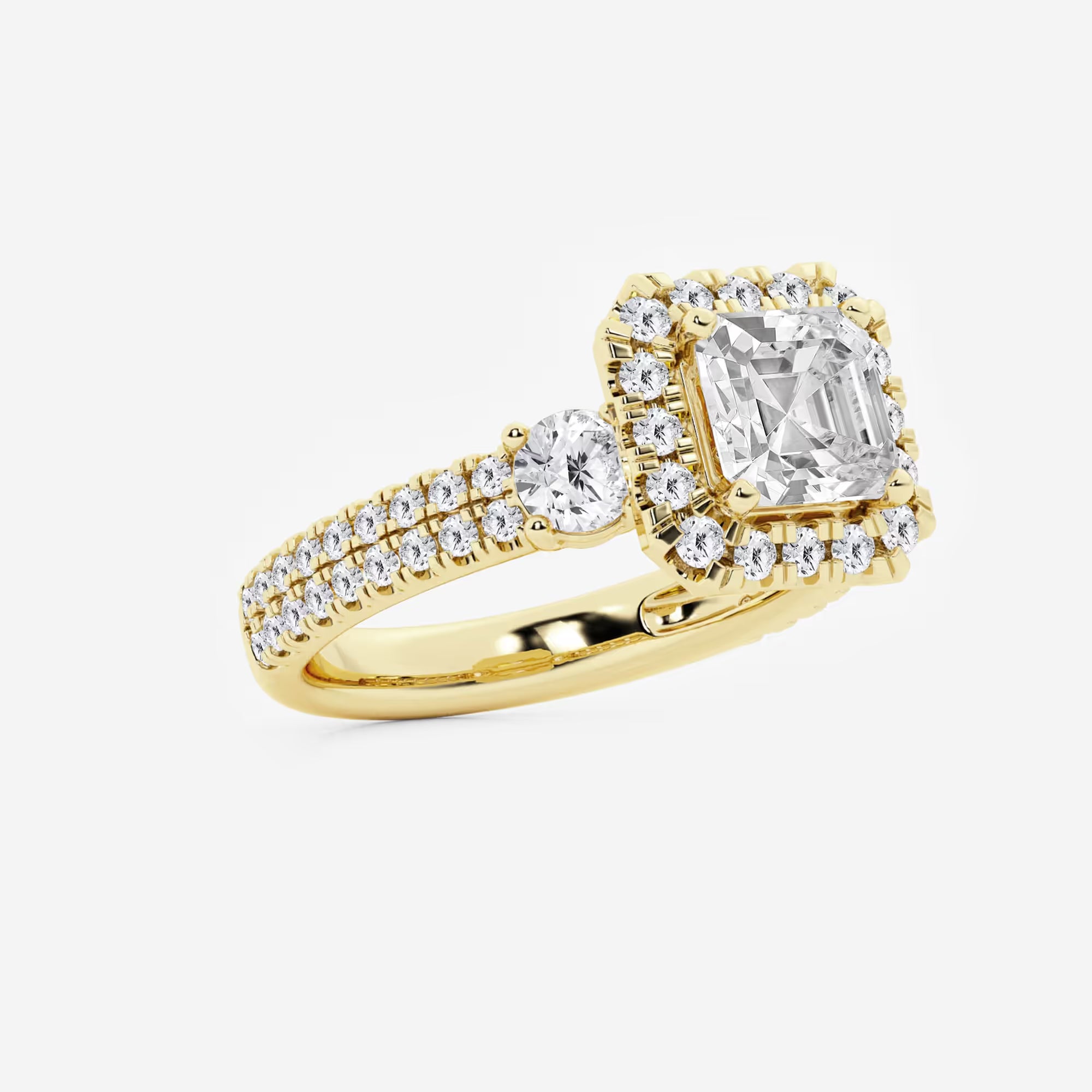 Lumiera Asscher Lab Grown Diamond Double Row Side Accent Engagement Ring